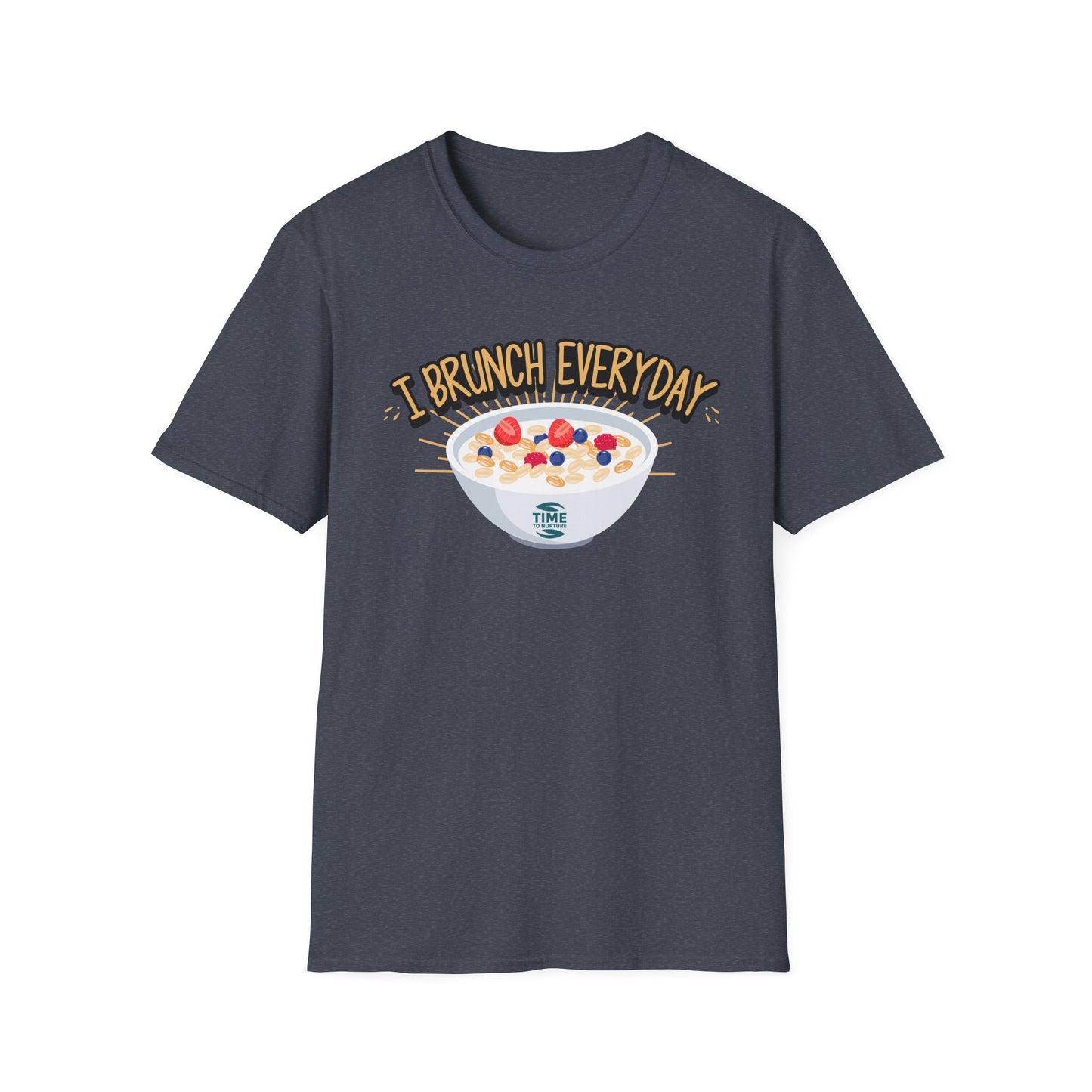 "I Brunch Every Day" unisex softstyle t-shirt, ethically made with superior comfort and durability, offering timeless style for everyday wear or as a fun digital brunch retirement gag gift.
