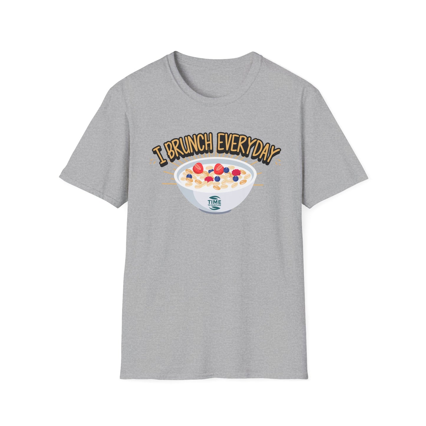 "I Brunch Every Day" unisex softstyle t-shirt, ethically made with superior comfort and durability, offering timeless style for everyday wear or as a fun digital brunch retirement gag gift.