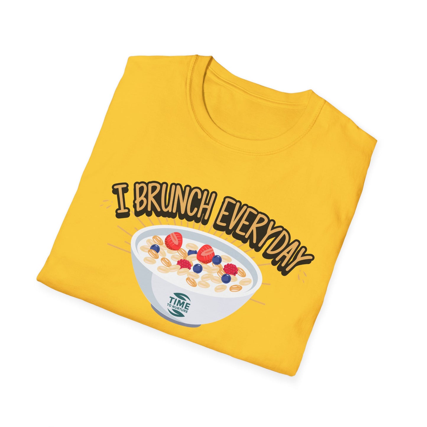 "I Brunch Every Day" unisex softstyle t-shirt, ethically made with superior comfort and durability, offering timeless style for everyday wear or as a fun digital brunch retirement gag gift.