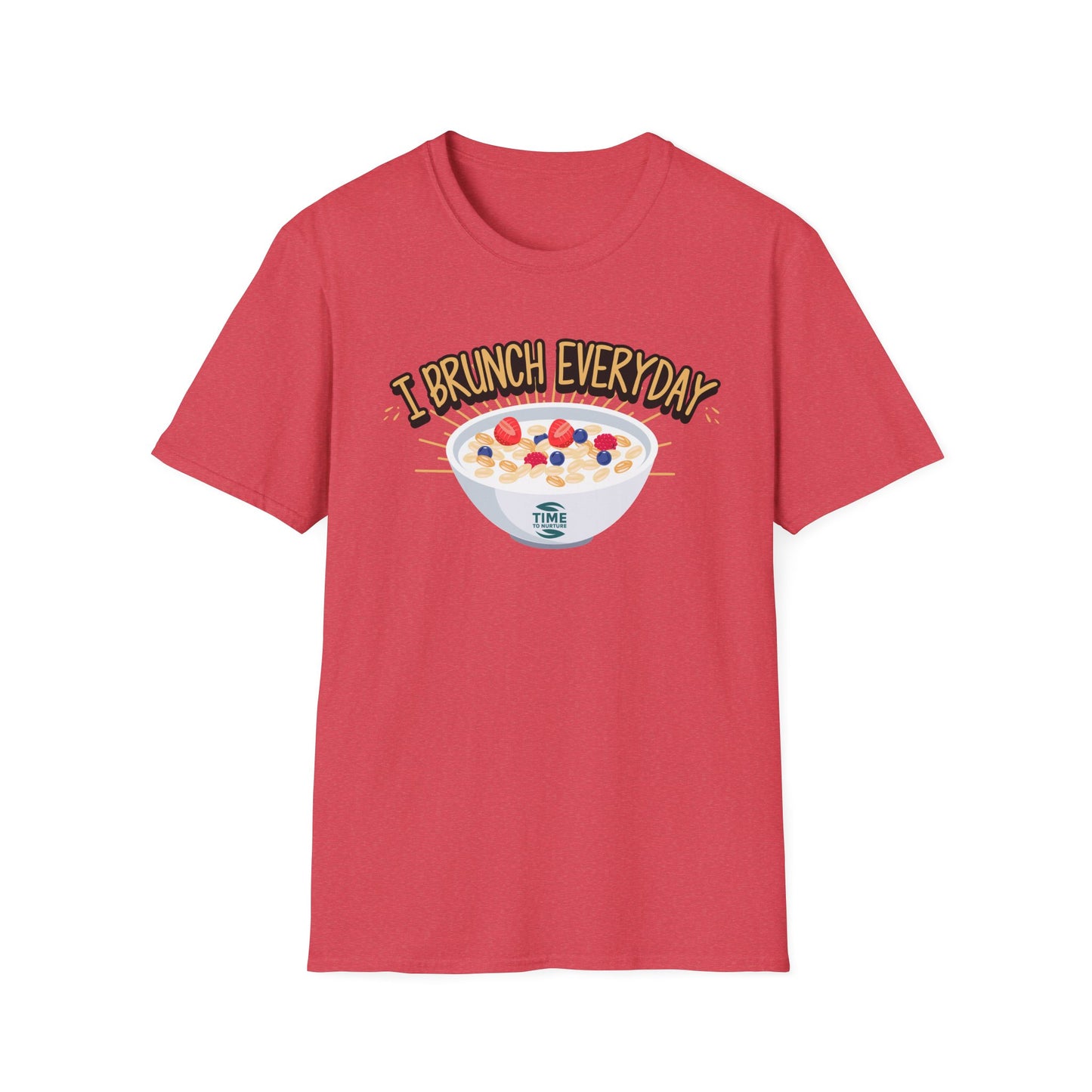 "I Brunch Every Day" unisex softstyle t-shirt, ethically made with superior comfort and durability, offering timeless style for everyday wear or as a fun digital brunch retirement gag gift.