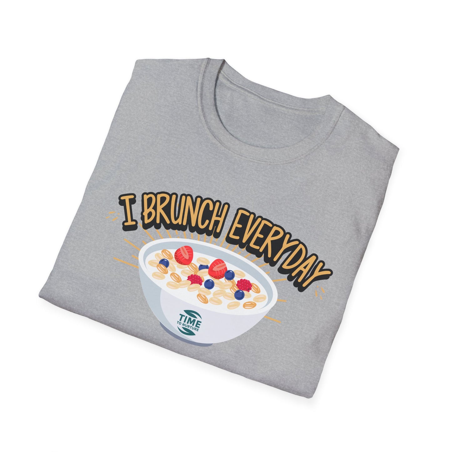 "I Brunch Every Day" unisex softstyle t-shirt, ethically made with superior comfort and durability, offering timeless style for everyday wear or as a fun digital brunch retirement gag gift.
