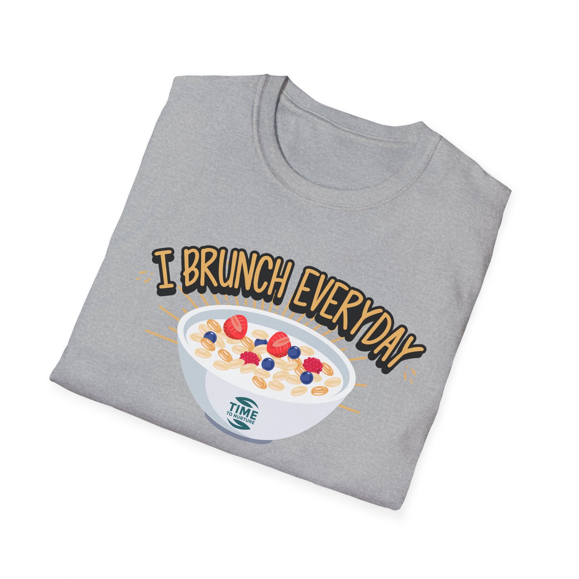 "I Brunch Every Day" unisex softstyle t-shirt, ethically made with superior comfort and durability, offering timeless style for everyday wear or as a fun digital brunch retirement gag gift.