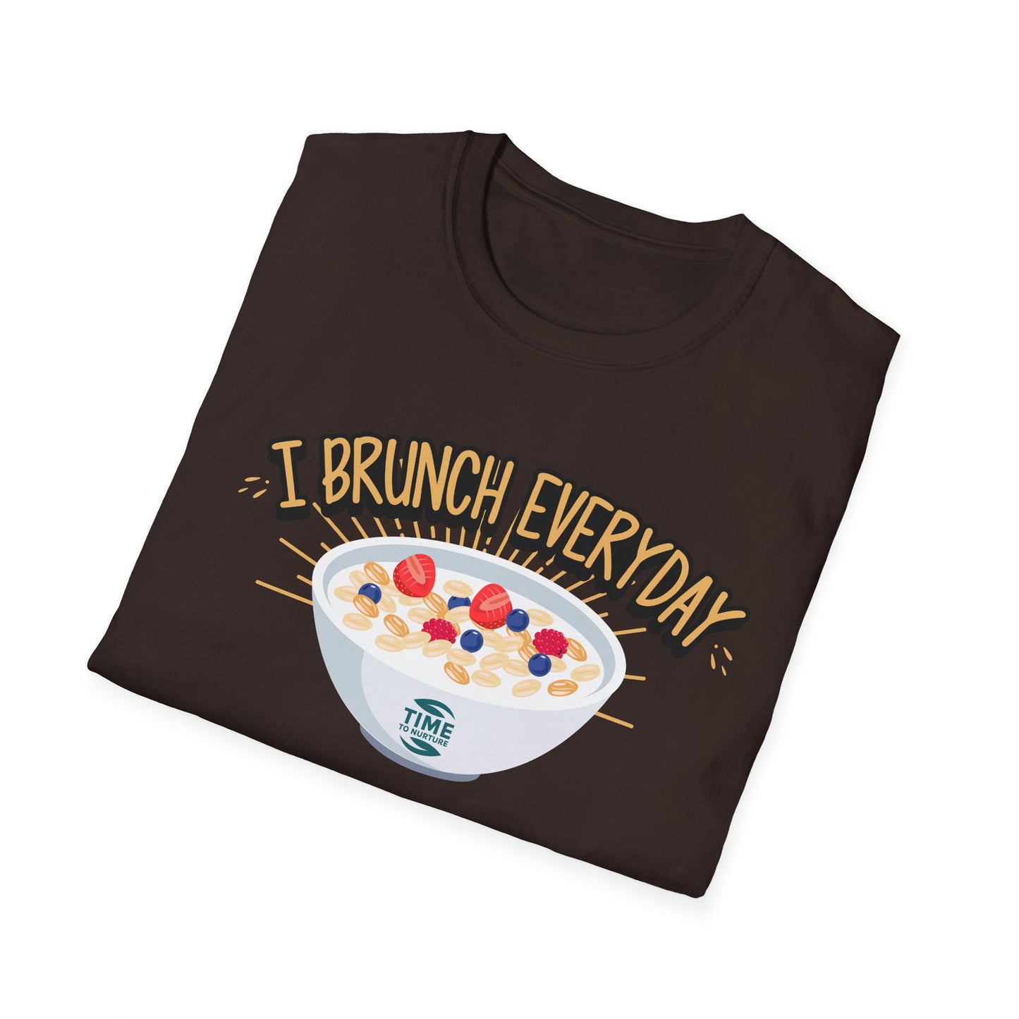 "I Brunch Every Day" unisex softstyle t-shirt, ethically made with superior comfort and durability, offering timeless style for everyday wear or as a fun digital brunch retirement gag gift.