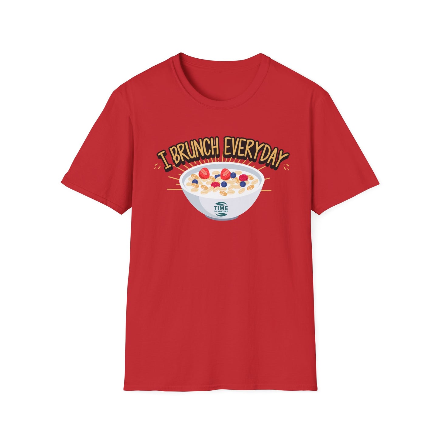 "I Brunch Every Day" unisex softstyle t-shirt, ethically made with superior comfort and durability, offering timeless style for everyday wear or as a fun digital brunch retirement gag gift.