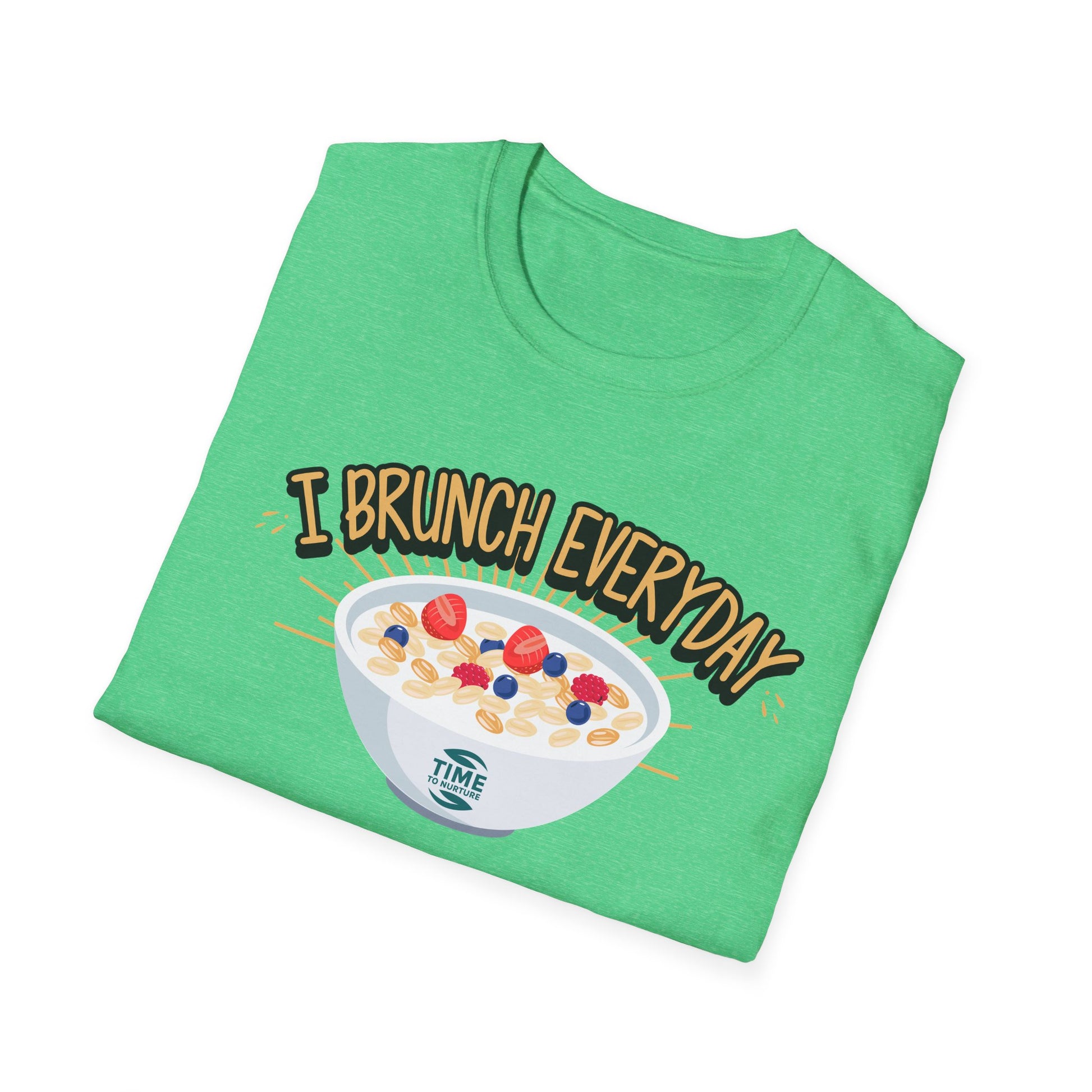 "I Brunch Every Day" unisex softstyle t-shirt, ethically made with superior comfort and durability, offering timeless style for everyday wear or as a fun digital brunch retirement gag gift.