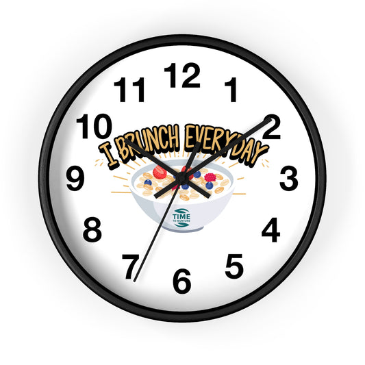 I Brunch Everyday wall clock featuring a playful design, perfect for kitchen or dining decor, a stylish timepiece for breakfast and brunch lovers