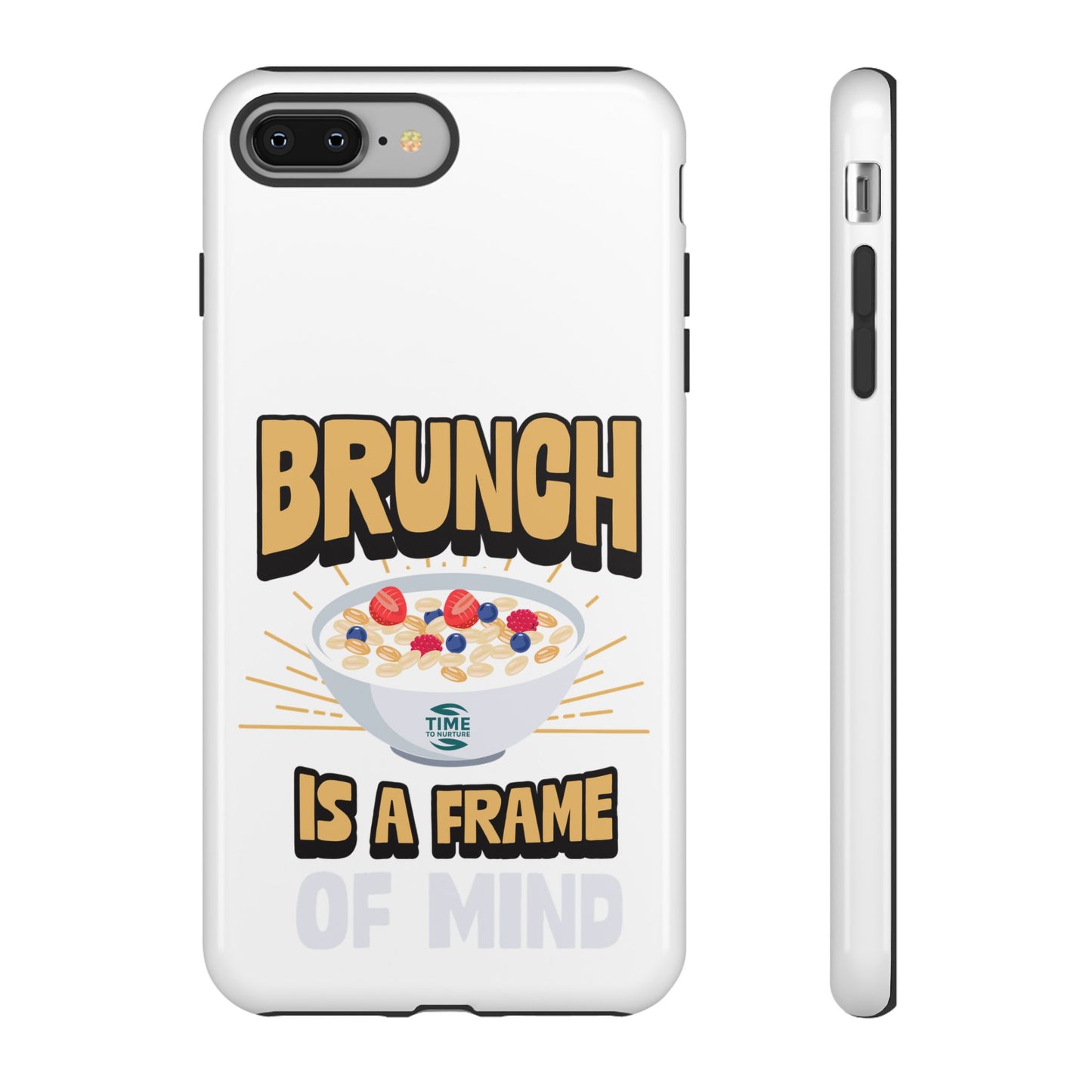 Protective phone case with a brunch retirement theme, featuring the phrase frame of mind. A stylish and durable gift for brunch lovers.