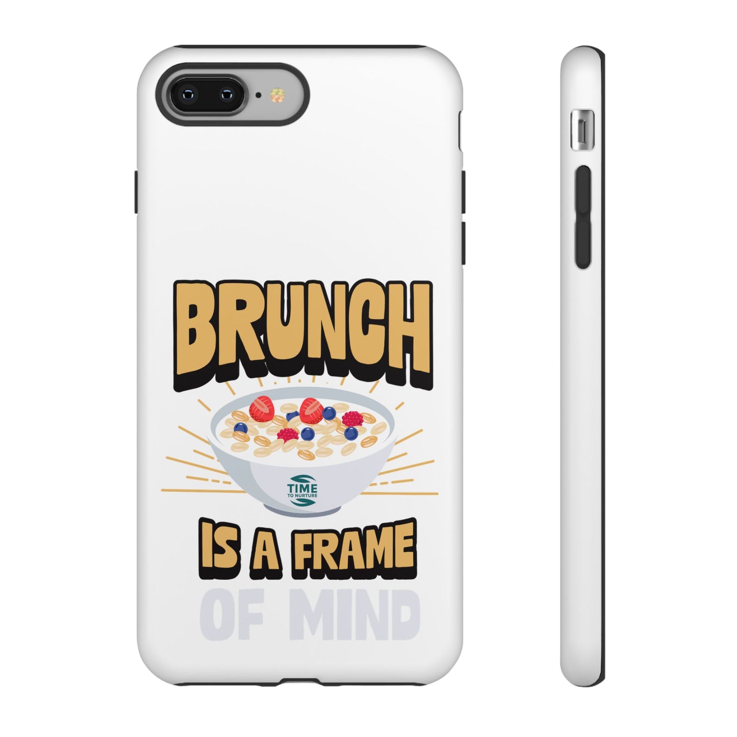 Protective phone case with a brunch retirement theme, featuring the phrase frame of mind. A stylish and durable gift for brunch lovers.