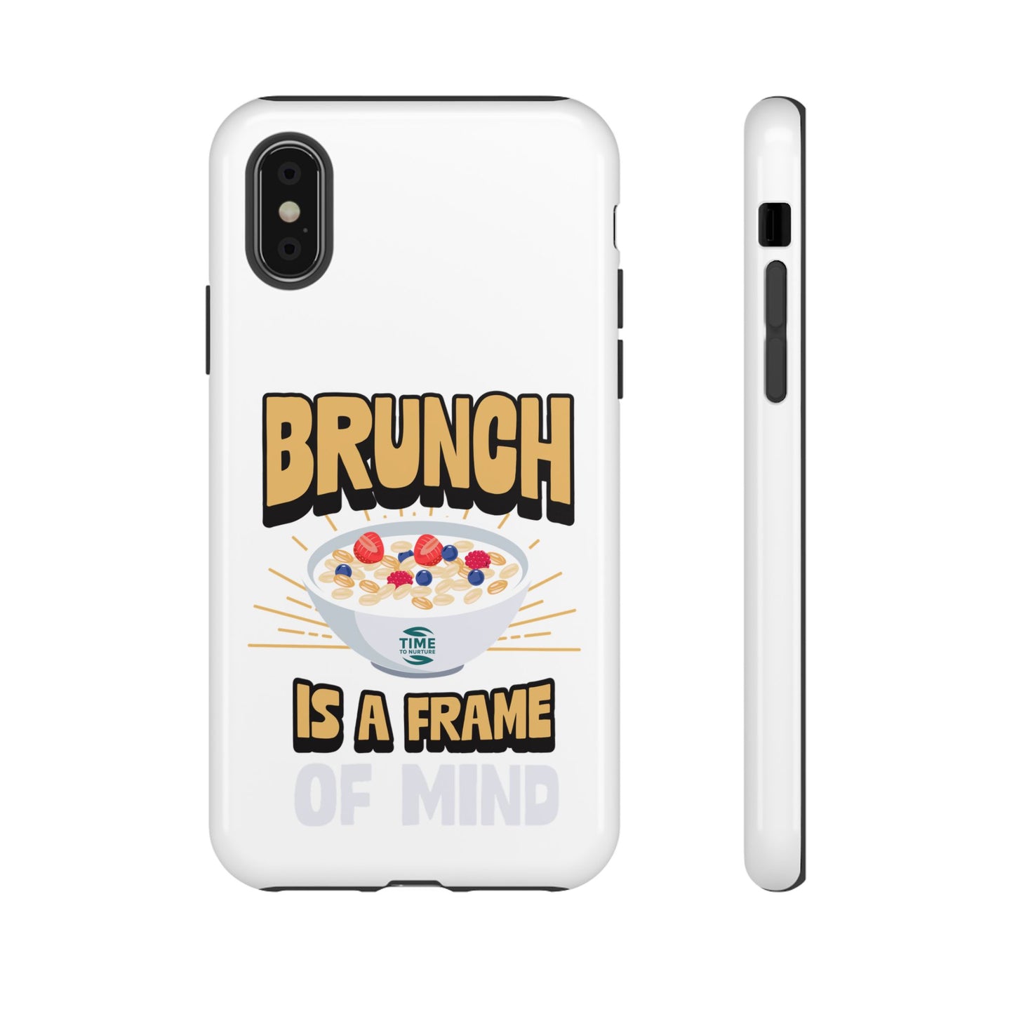 Protective phone case with a brunch retirement theme, featuring the phrase frame of mind. A stylish and durable gift for brunch lovers.