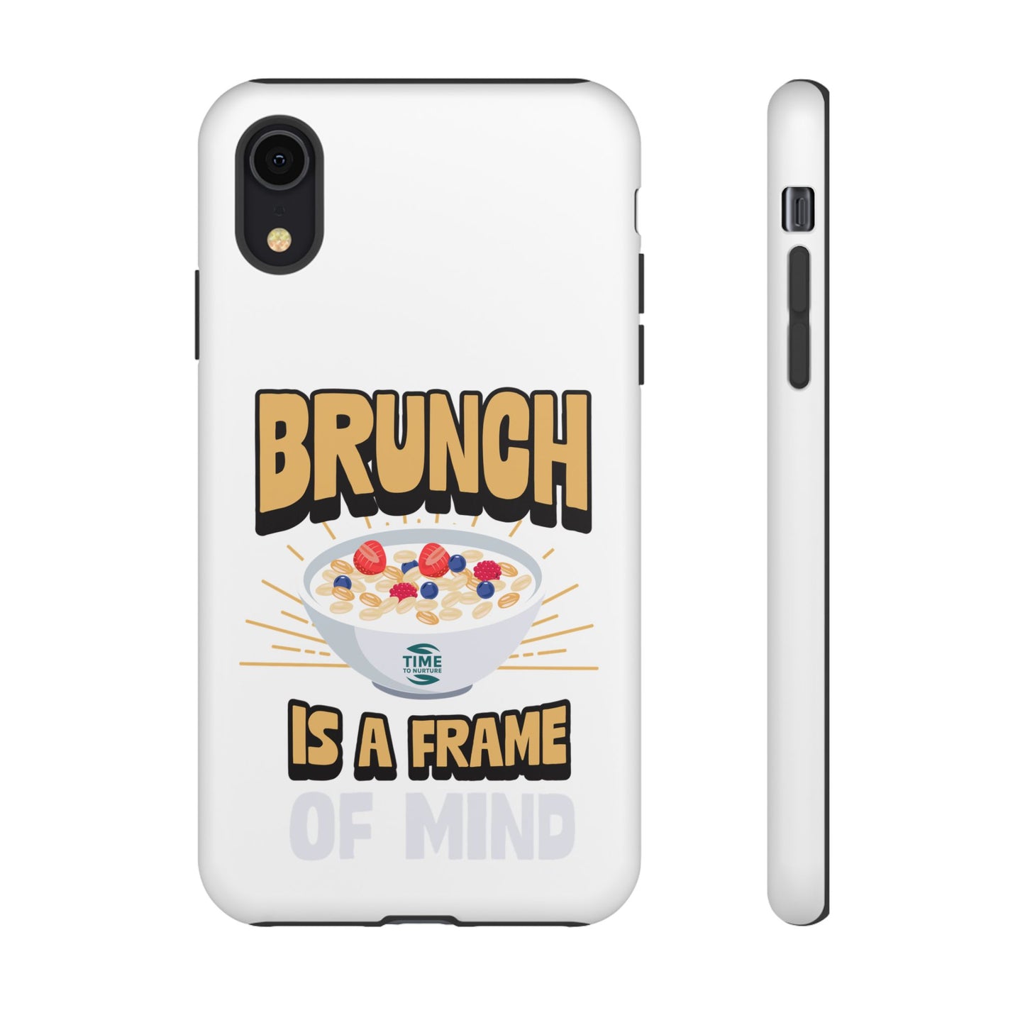 Protective phone case with a brunch retirement theme, featuring the phrase frame of mind. A stylish and durable gift for brunch lovers.