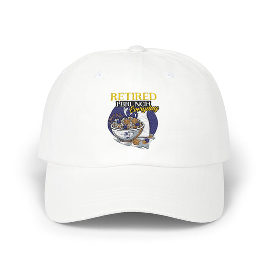 Retired Brunch Enthusiast classic dad cap with a fun and stylish design, perfect for brunch lovers, weekend outings, and relaxed summer wear. A great gift for retired dads, Father’s Day, and birthdays.