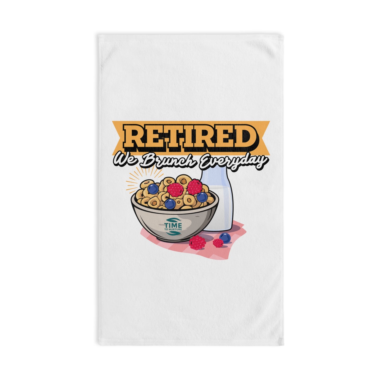 Retired Brunch Everyday hand towel with a humorous and playful design, perfect for retirees, coffee lovers, and brunch enthusiasts. A fun addition to kitchen or bathroom decor and an ideal gift for retirement celebrations.