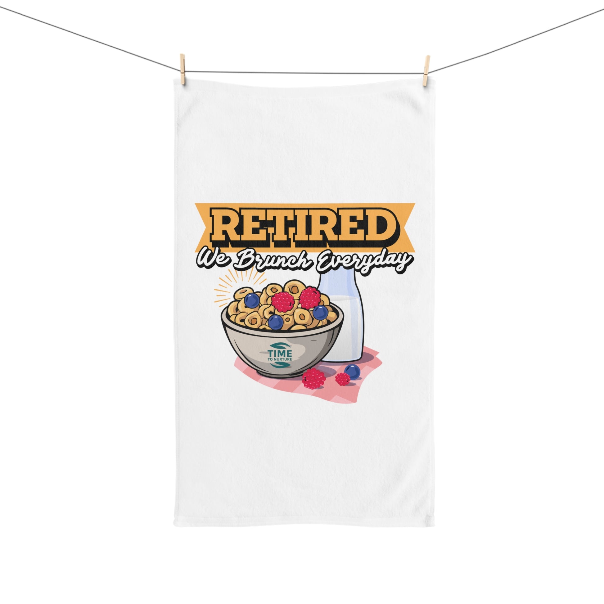 Retired Brunch Everyday hand towel with a humorous and playful design, perfect for retirees, coffee lovers, and brunch enthusiasts. A fun addition to kitchen or bathroom decor and an ideal gift for retirement celebrations.