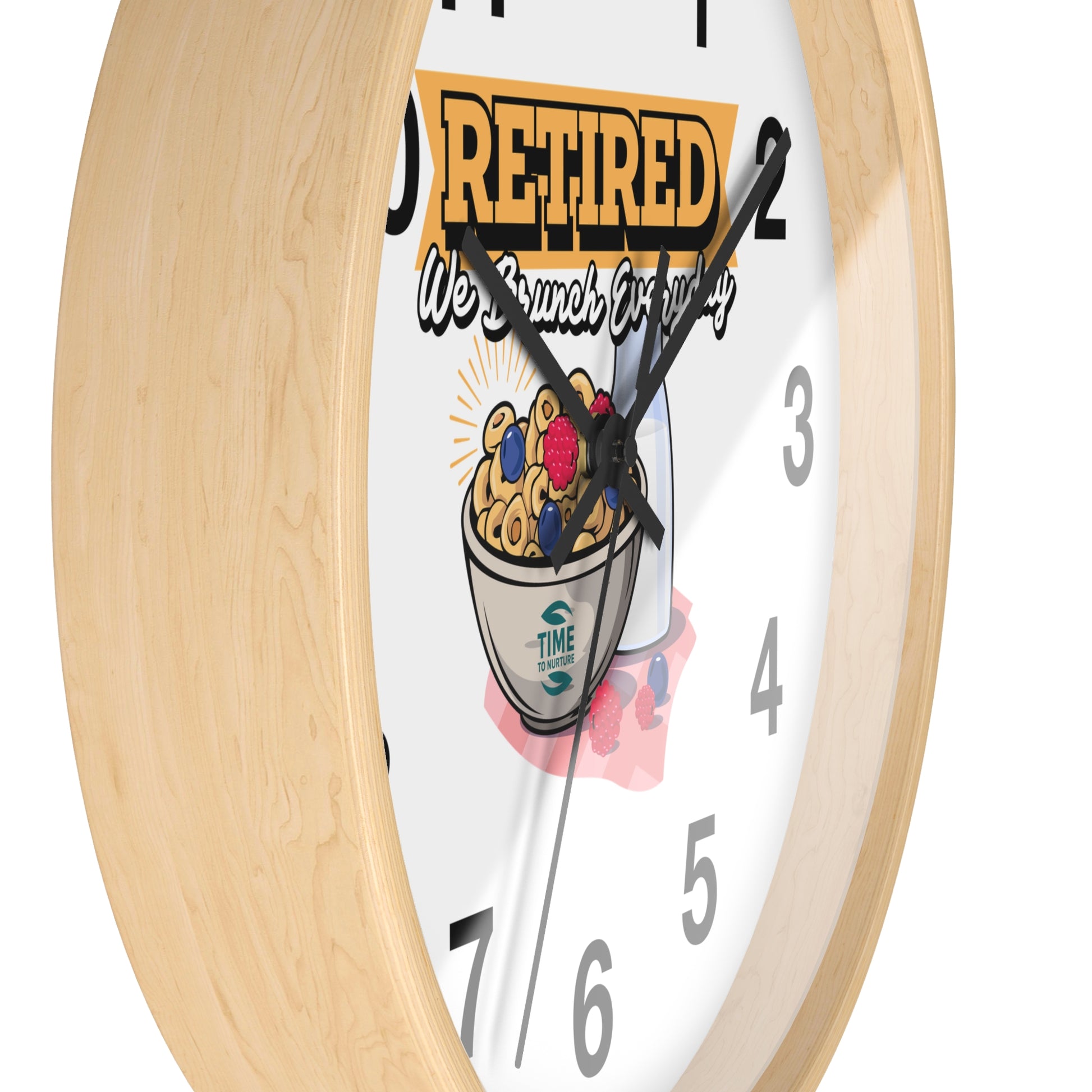 Retired Brunch wall clock with a fun, stylish design, perfect for kitchen decor and a unique gift for retirees who love brunch and relaxed living