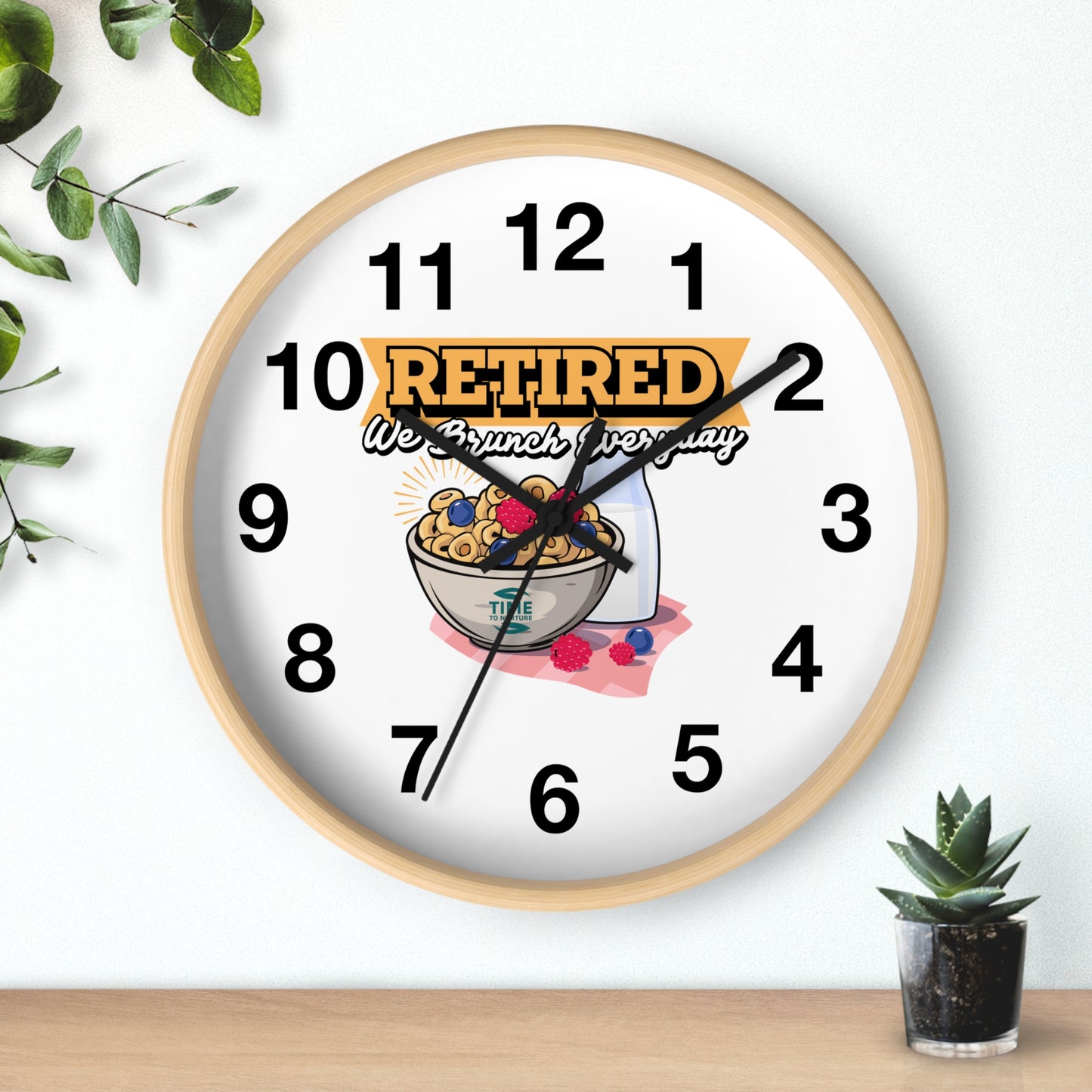 Retired Brunch wall clock with a fun, stylish design, perfect for kitchen decor and a unique gift for retirees who love brunch and relaxed living