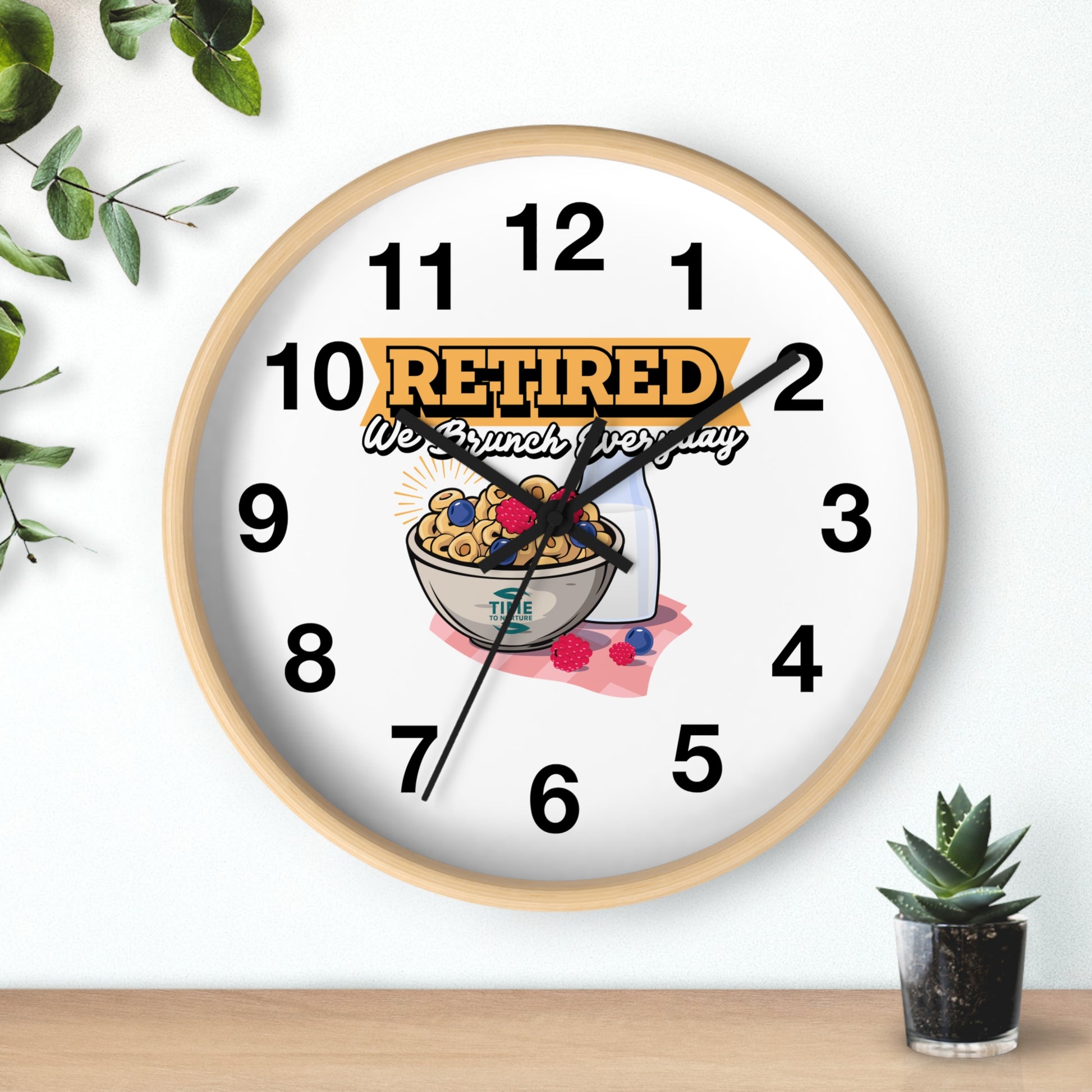 Retired Brunch wall clock with a fun, stylish design, perfect for kitchen decor and a unique gift for retirees who love brunch and relaxed living