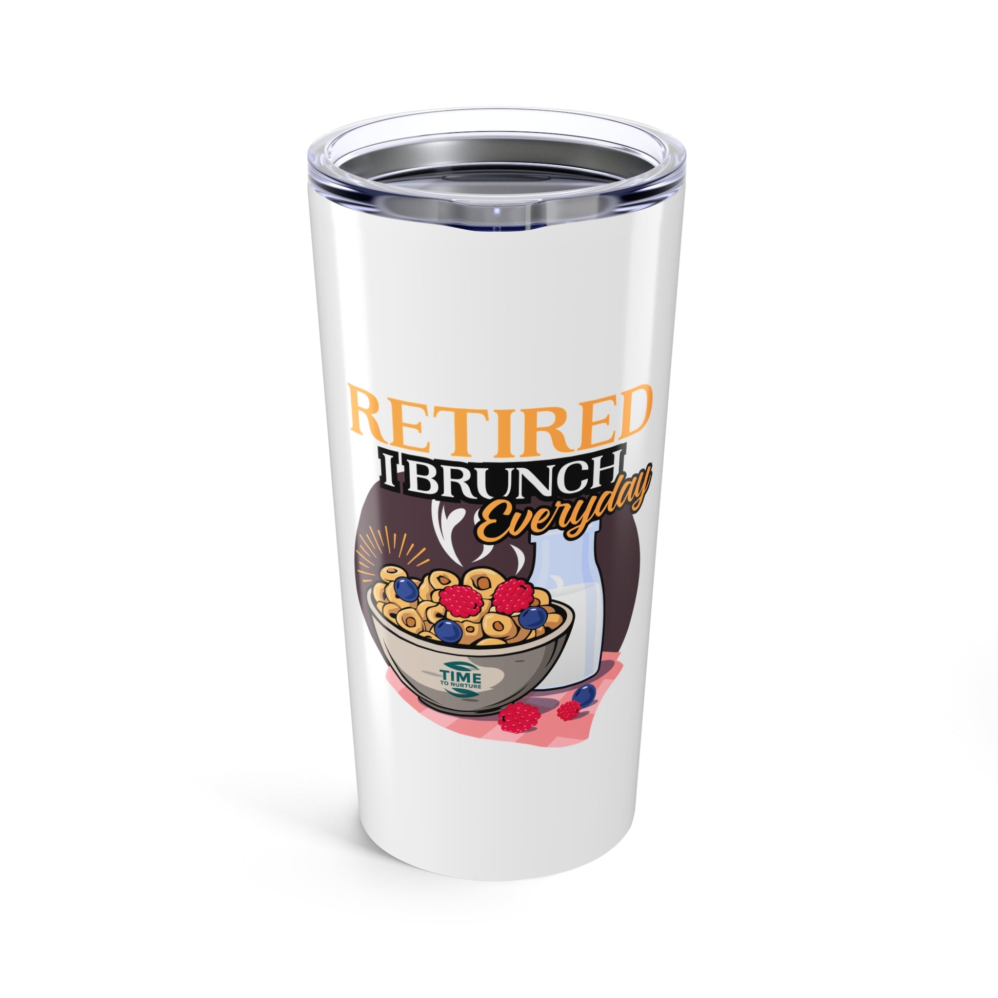 Retired I Brunch Everyday 20oz tumbler, a fun and practical gift for brunch lovers, perfect for retirees, coworkers, or dads who enjoy a good brunch and a laugh.
