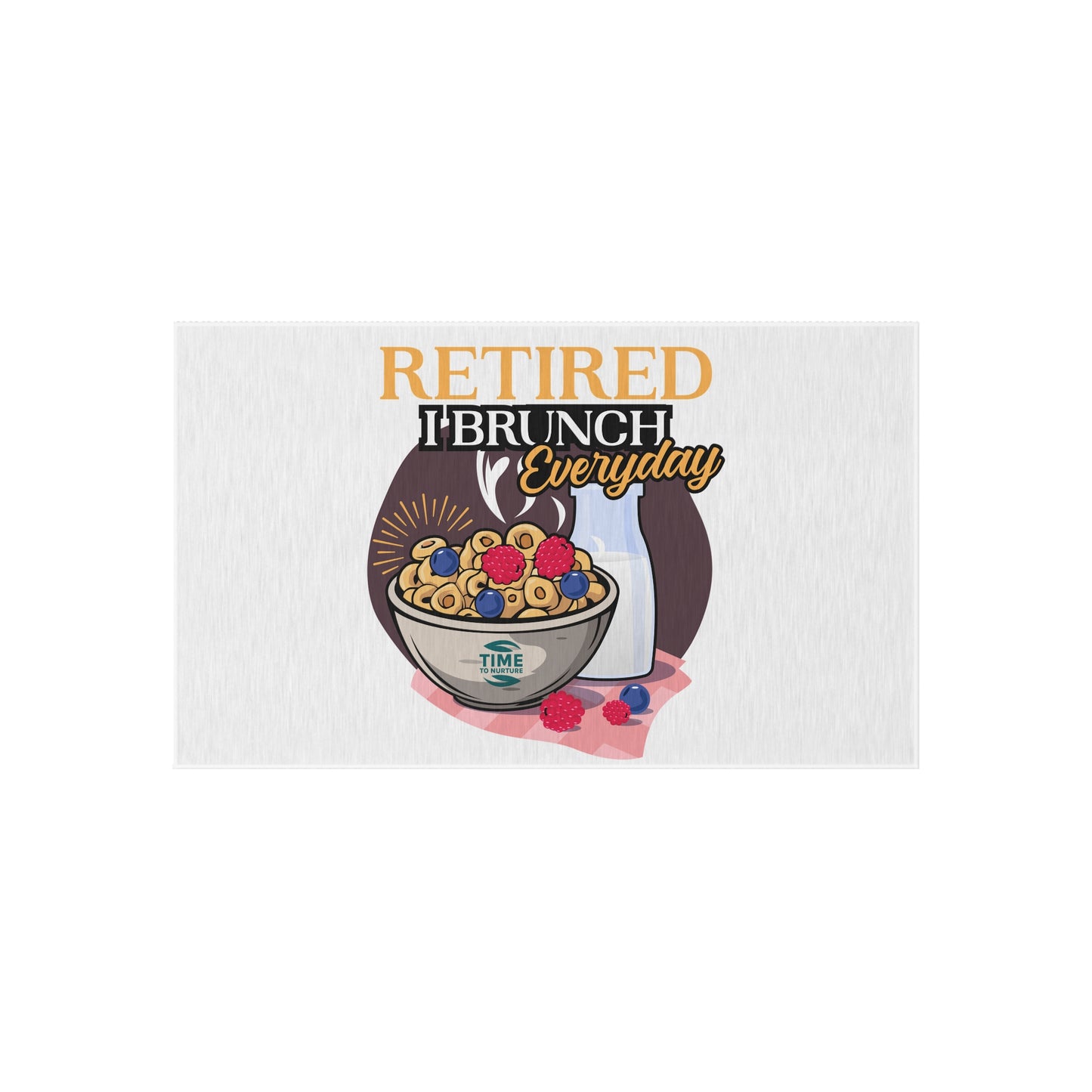 Retired I Brunch Everyday Outdoor Rug featuring a playful design with vibrant colors, perfect for patios, gardens, and indoor spaces. A cozy welcome mat ideal for retirees, brunch lovers, and housewarming gifts.