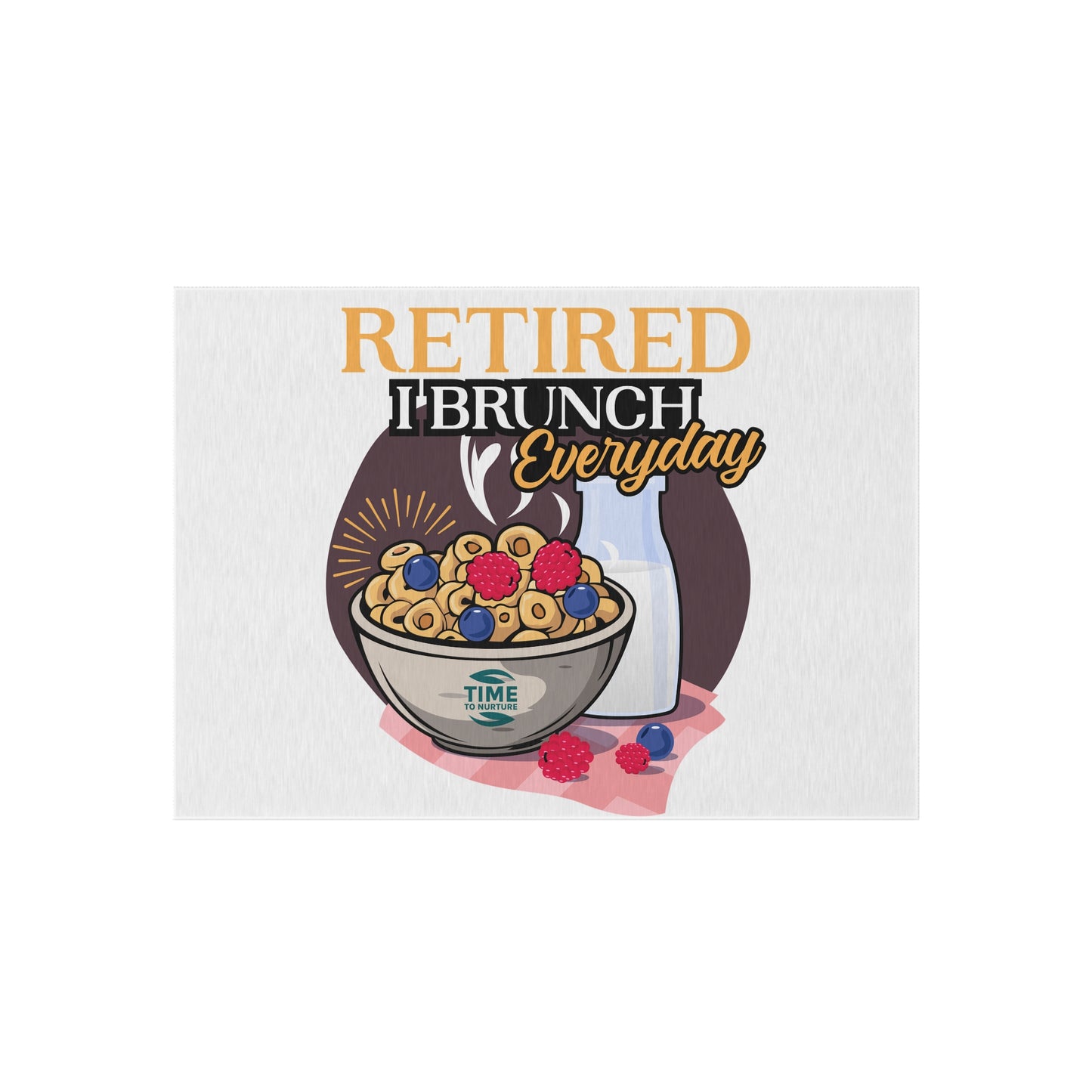 Retired I Brunch Everyday Outdoor Rug featuring a playful design with vibrant colors, perfect for patios, gardens, and indoor spaces. A cozy welcome mat ideal for retirees, brunch lovers, and housewarming gifts.
