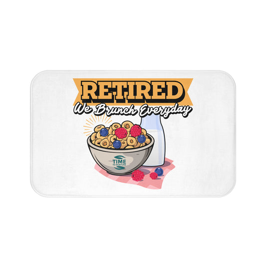 Retired Life bath mat with a cozy and stylish design, perfect for adding a fun brunch-inspired touch to the bathroom or kitchen, ideal for retirees and brunch lovers.
