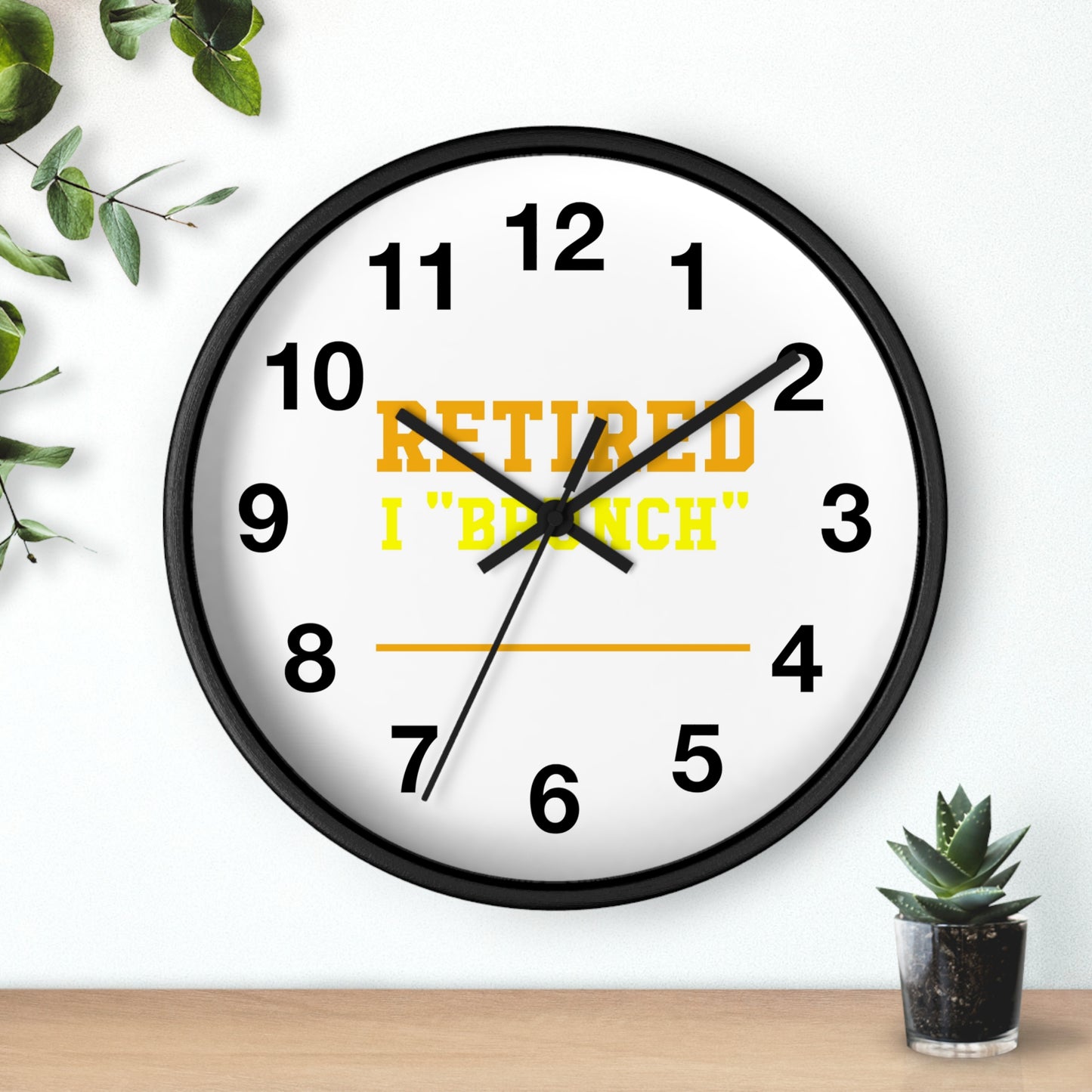 Retired Life wall clock with a stylish design, perfect for adding a relaxing touch to any space, featuring a fun brunch-themed aesthetic for the kitchen, living room, or office.