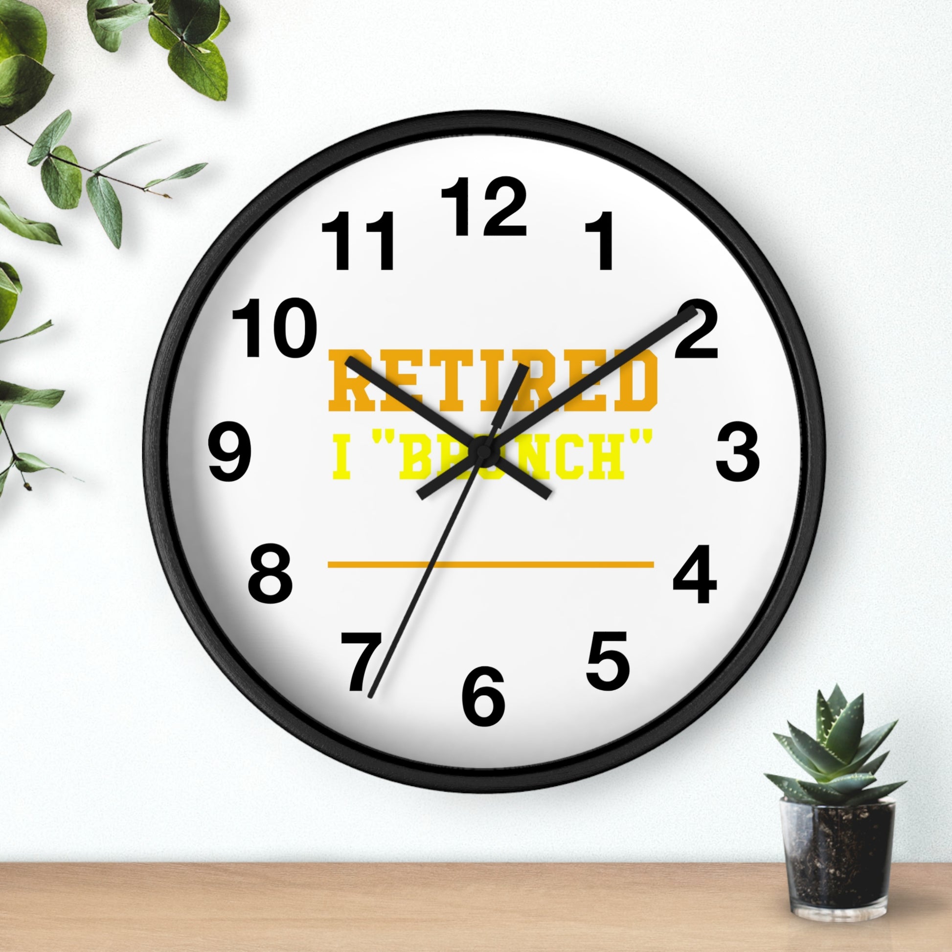 Retired Life wall clock with a stylish design, perfect for adding a relaxing touch to any space, featuring a fun brunch-themed aesthetic for the kitchen, living room, or office.