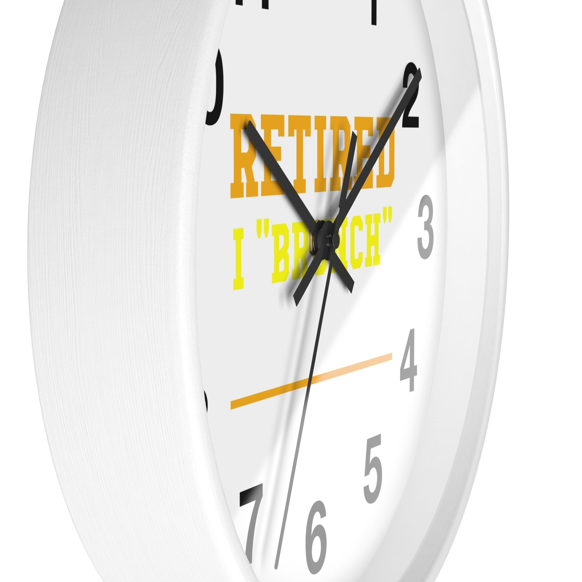 Retired Life wall clock with a stylish design, perfect for adding a relaxing touch to any space, featuring a fun brunch-themed aesthetic for the kitchen, living room, or office.
