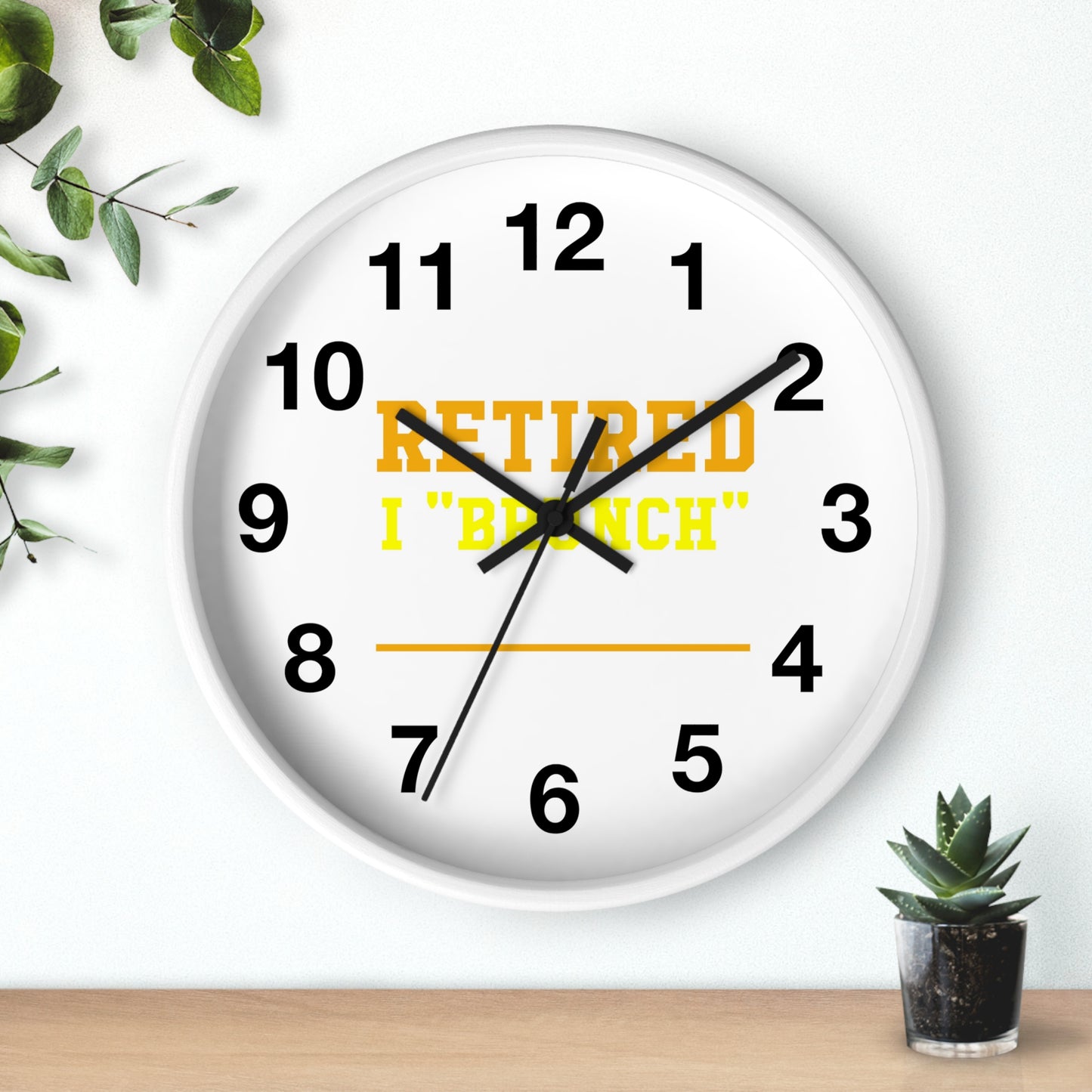 Retired Life wall clock with a stylish design, perfect for adding a relaxing touch to any space, featuring a fun brunch-themed aesthetic for the kitchen, living room, or office.