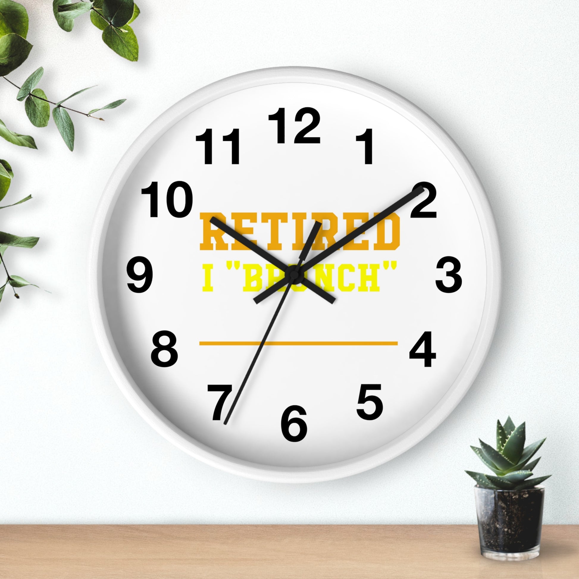 Retired Life wall clock with a stylish design, perfect for adding a relaxing touch to any space, featuring a fun brunch-themed aesthetic for the kitchen, living room, or office.