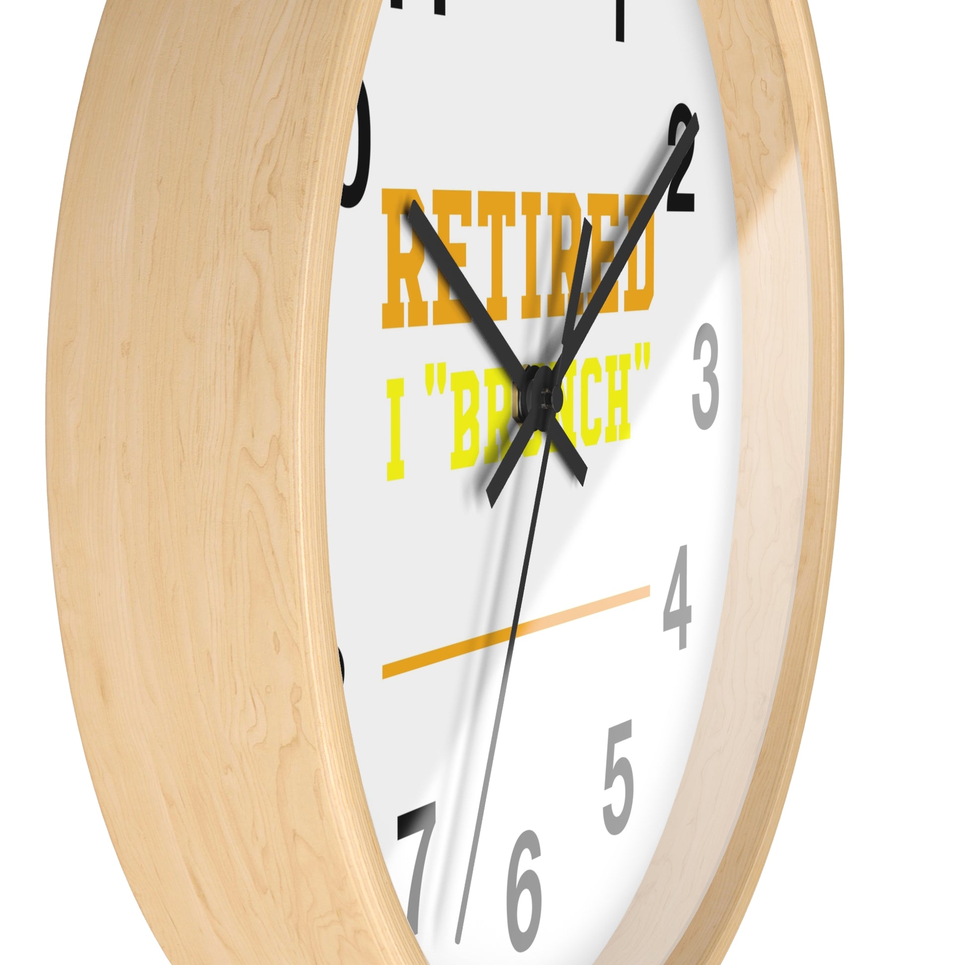 Retired Life wall clock with a stylish design, perfect for adding a relaxing touch to any space, featuring a fun brunch-themed aesthetic for the kitchen, living room, or office.
