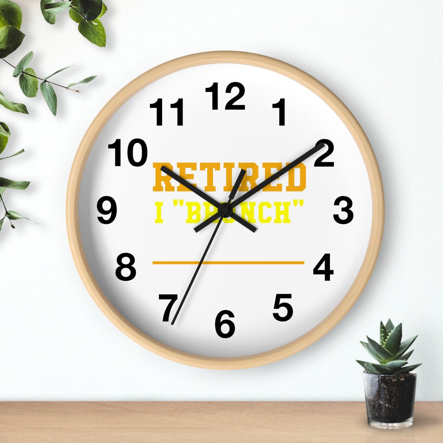 Retired Life wall clock with a stylish design, perfect for adding a relaxing touch to any space, featuring a fun brunch-themed aesthetic for the kitchen, living room, or office.