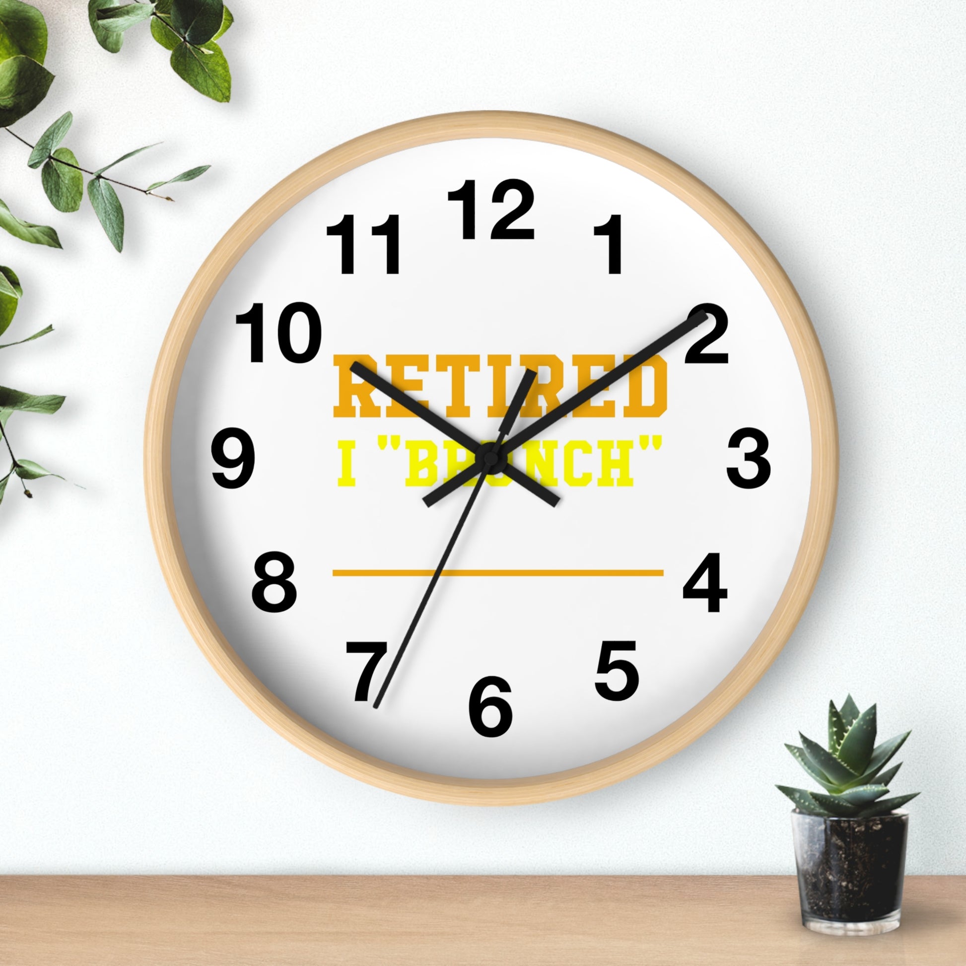 Retired Life wall clock with a stylish design, perfect for adding a relaxing touch to any space, featuring a fun brunch-themed aesthetic for the kitchen, living room, or office.