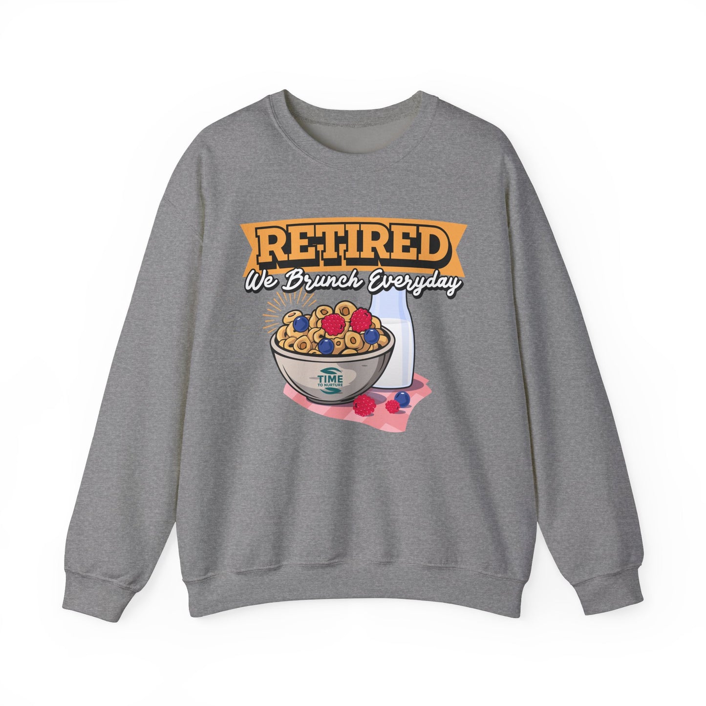 Retired: We Brunch Every Day unisex heavy blend crewneck sweatshirt, a comfortable and durable choice perfect for brunch lovers and relaxed retirement days.