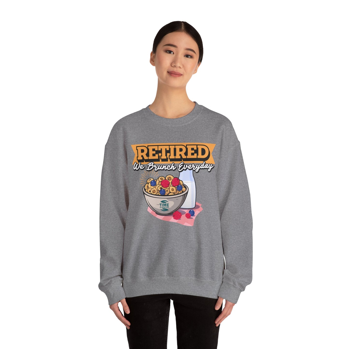 Retired: We Brunch Every Day unisex heavy blend crewneck sweatshirt, a comfortable and durable choice perfect for brunch lovers and relaxed retirement days.