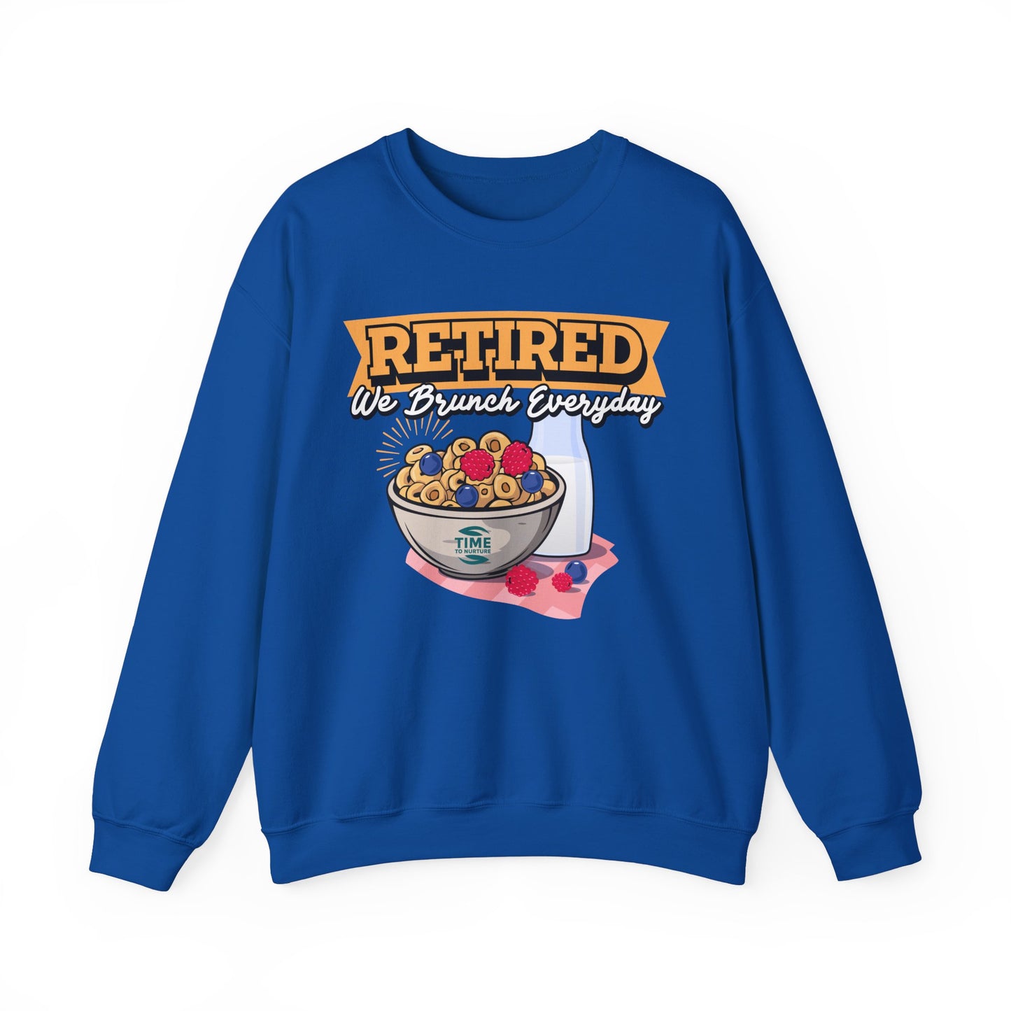 Retired: We Brunch Every Day unisex heavy blend crewneck sweatshirt, a comfortable and durable choice perfect for brunch lovers and relaxed retirement days.
