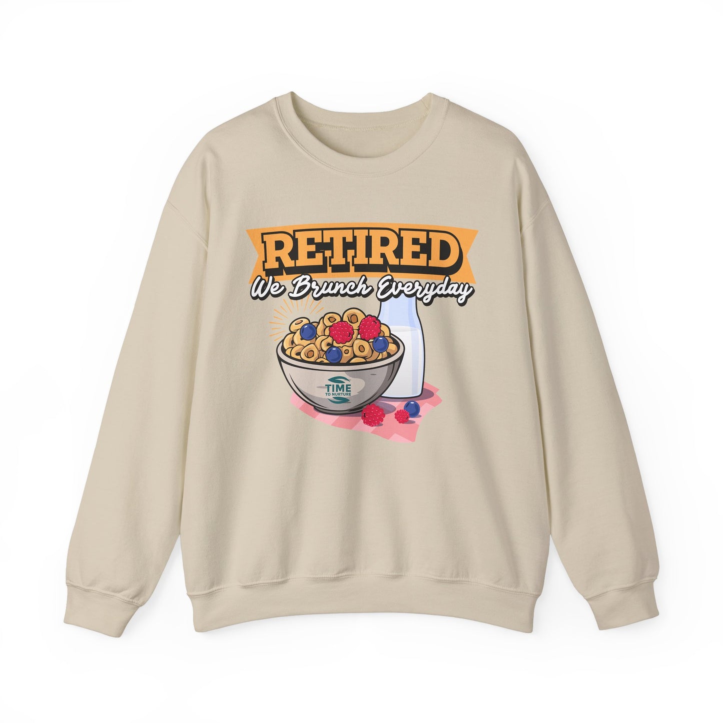Retired: We Brunch Every Day unisex heavy blend crewneck sweatshirt, a comfortable and durable choice perfect for brunch lovers and relaxed retirement days.