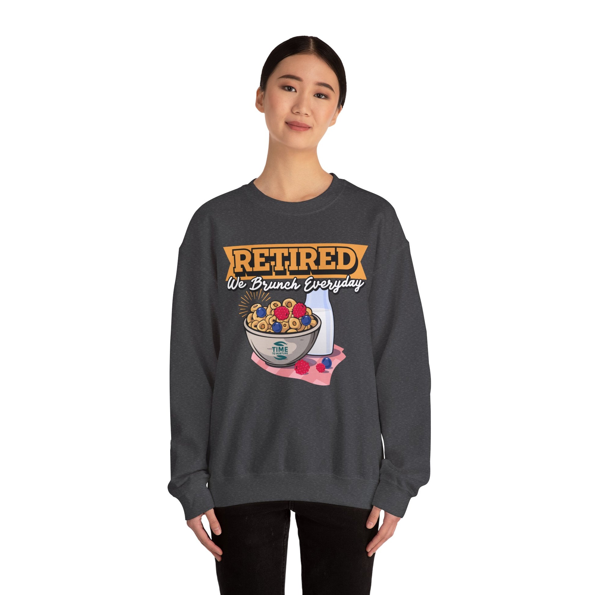 Retired: We Brunch Every Day unisex heavy blend crewneck sweatshirt, a comfortable and durable choice perfect for brunch lovers and relaxed retirement days.