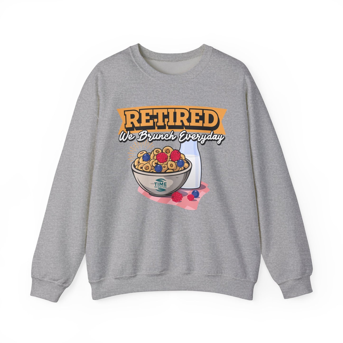 Retired: We Brunch Every Day unisex heavy blend crewneck sweatshirt, a comfortable and durable choice perfect for brunch lovers and relaxed retirement days.
