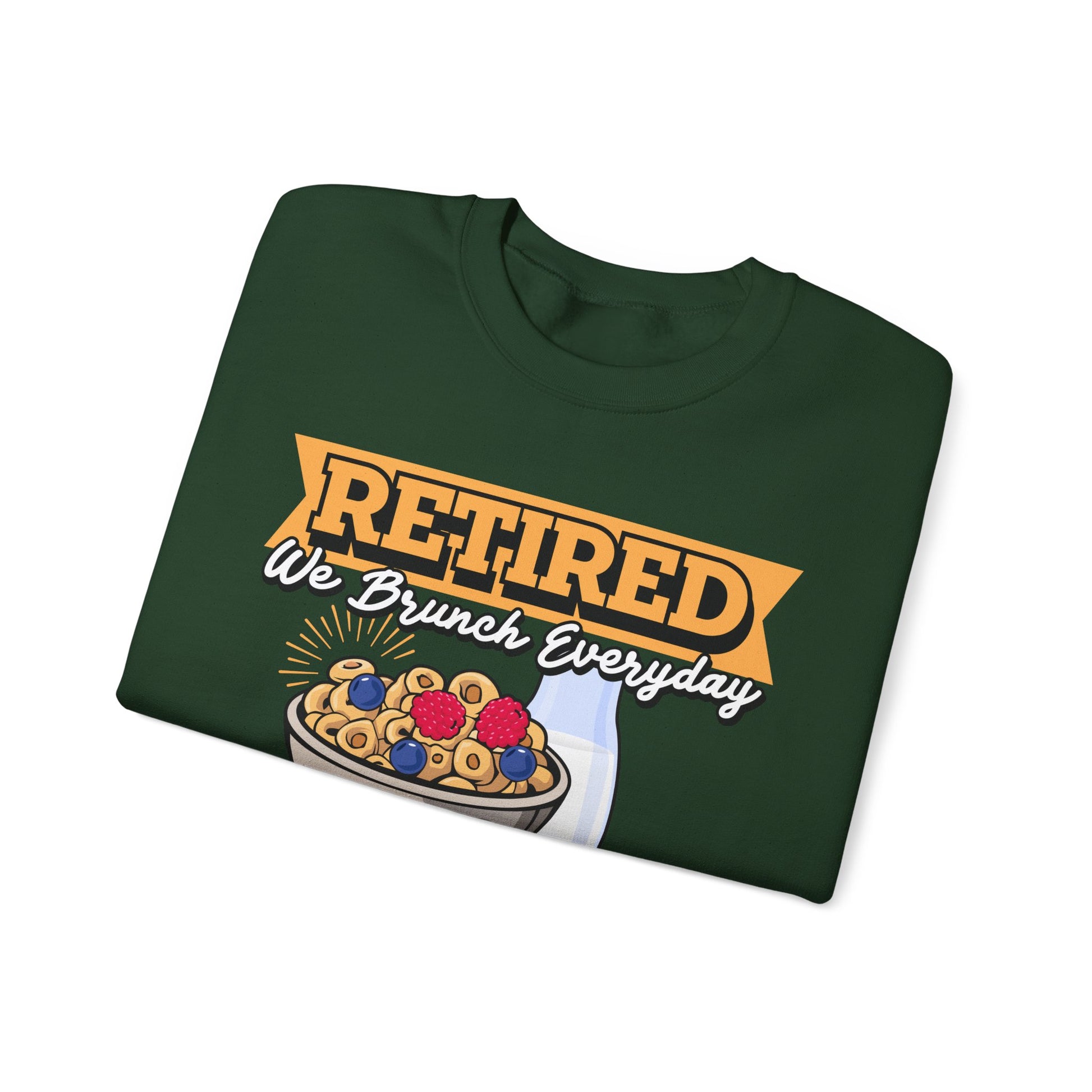 Retired: We Brunch Every Day unisex heavy blend crewneck sweatshirt, a comfortable and durable choice perfect for brunch lovers and relaxed retirement days.