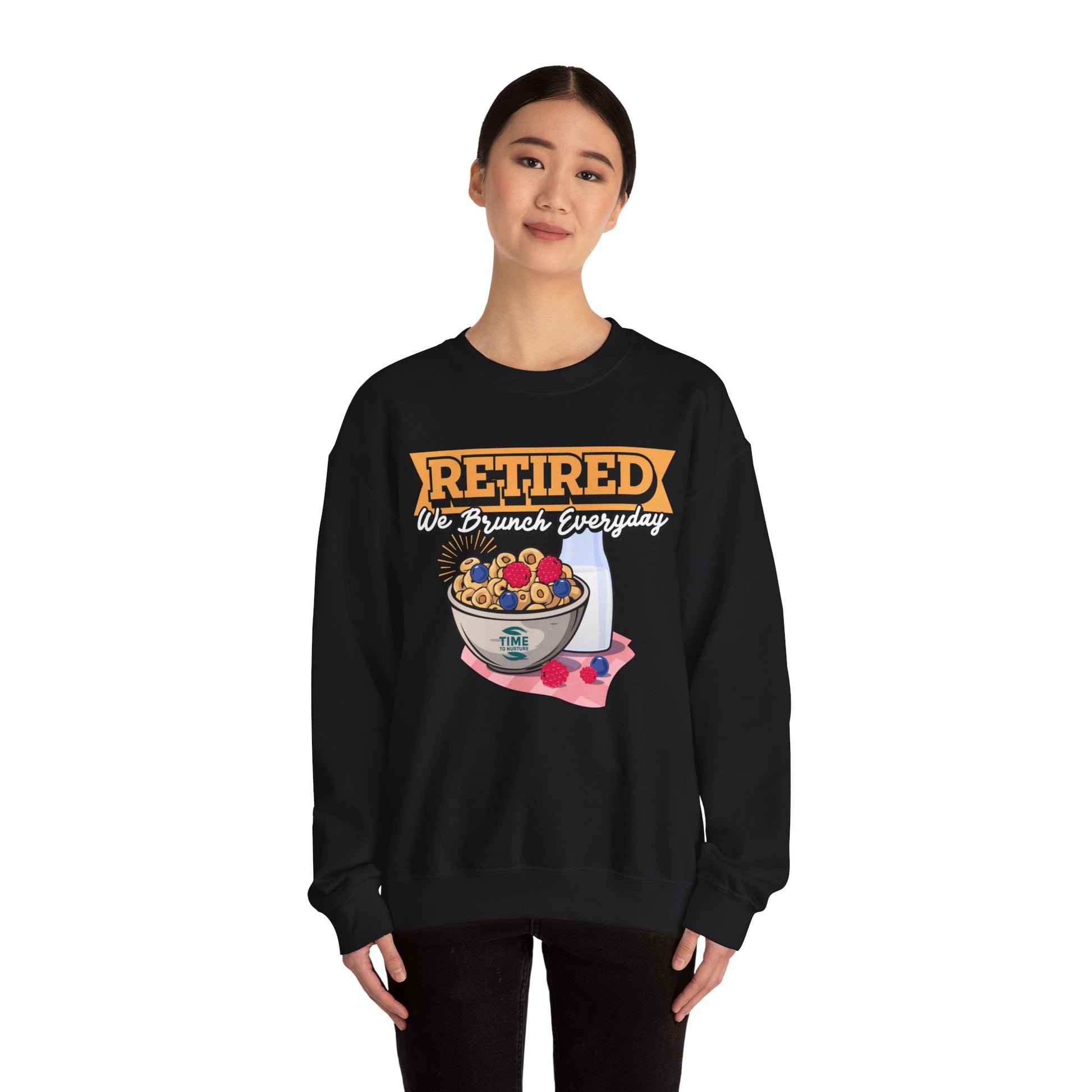 Retired: We Brunch Every Day unisex heavy blend crewneck sweatshirt, a comfortable and durable choice perfect for brunch lovers and relaxed retirement days.