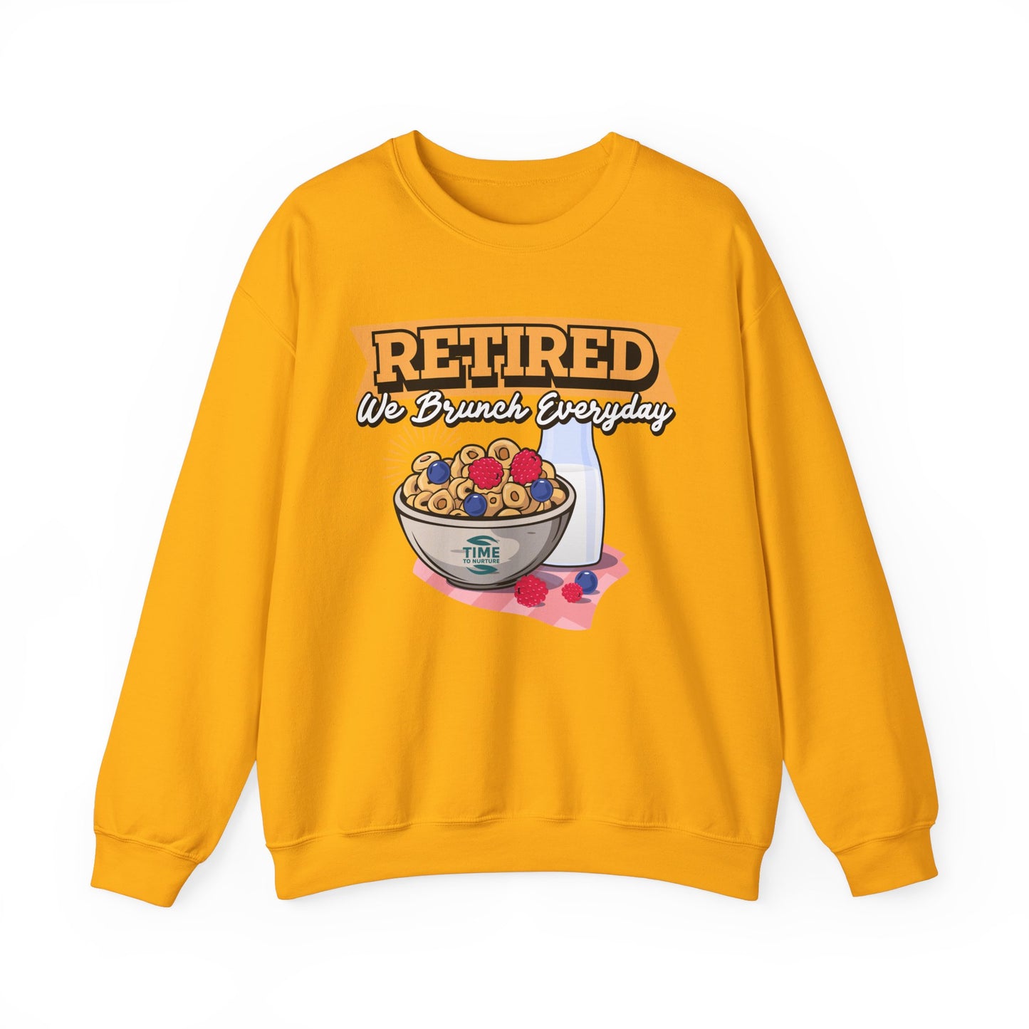 Retired: We Brunch Every Day unisex heavy blend crewneck sweatshirt, a comfortable and durable choice perfect for brunch lovers and relaxed retirement days.
