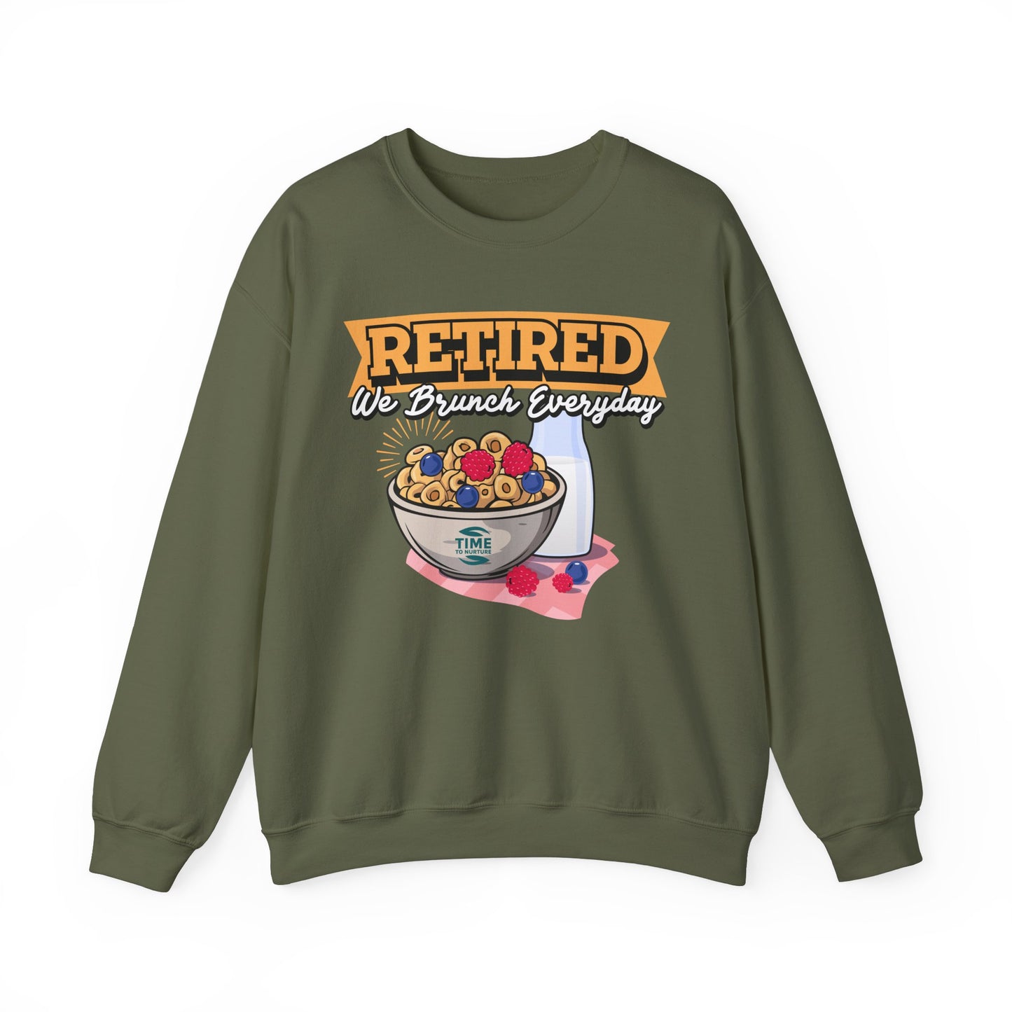 Retired: We Brunch Every Day unisex heavy blend crewneck sweatshirt, a comfortable and durable choice perfect for brunch lovers and relaxed retirement days.