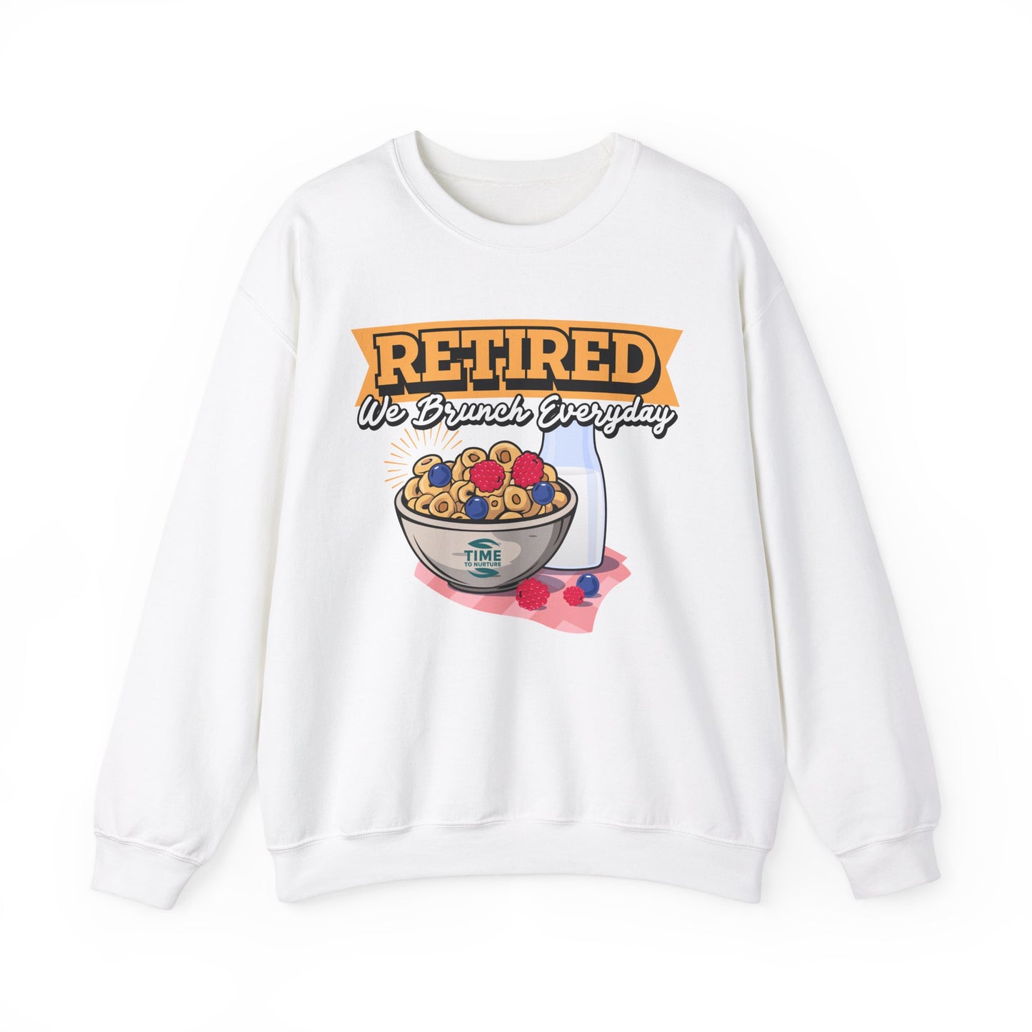 Retired We Brunch Everyday unisex heavy blend crewneck sweatshirt, cozy and stylish, perfect retirement gift for brunch lovers and relaxed weekends