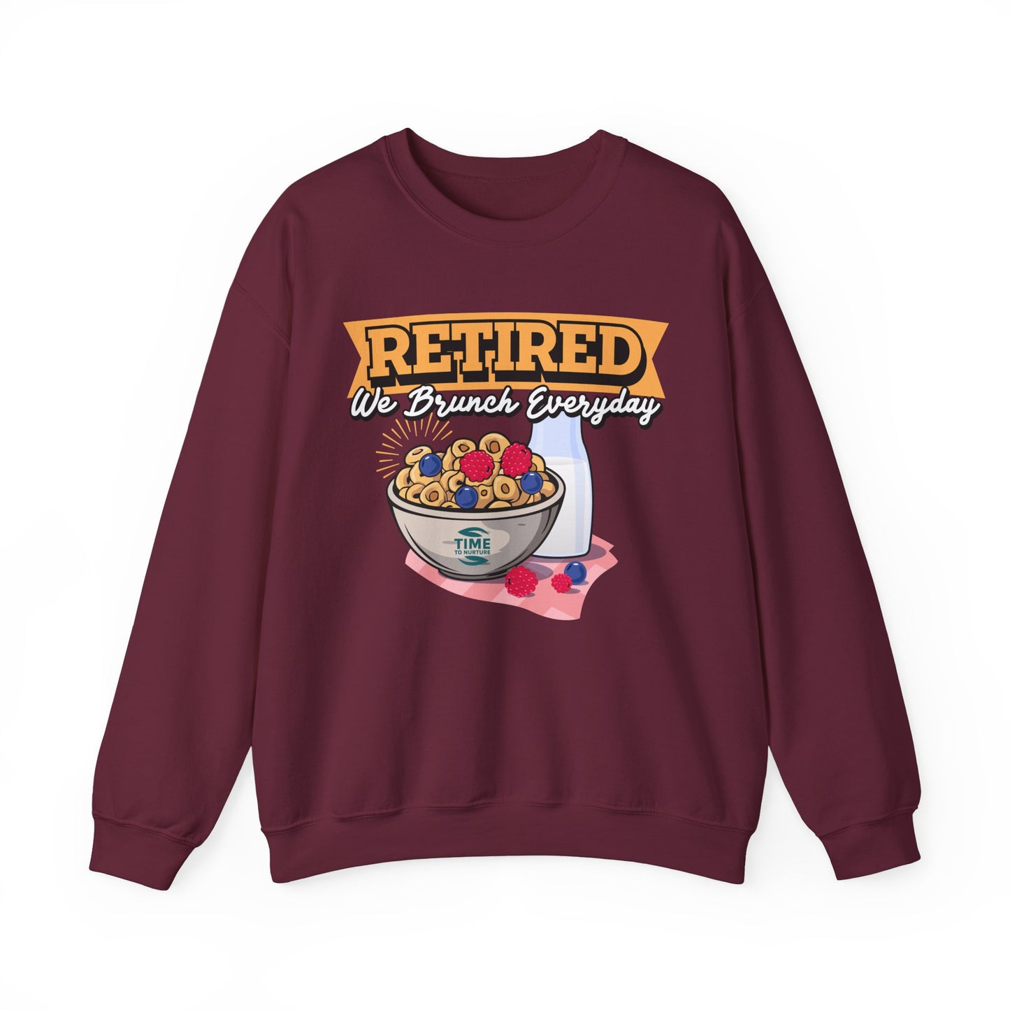 Retired We Brunch Everyday unisex heavy blend crewneck sweatshirt, cozy and stylish, perfect retirement gift for brunch lovers and relaxed weekends