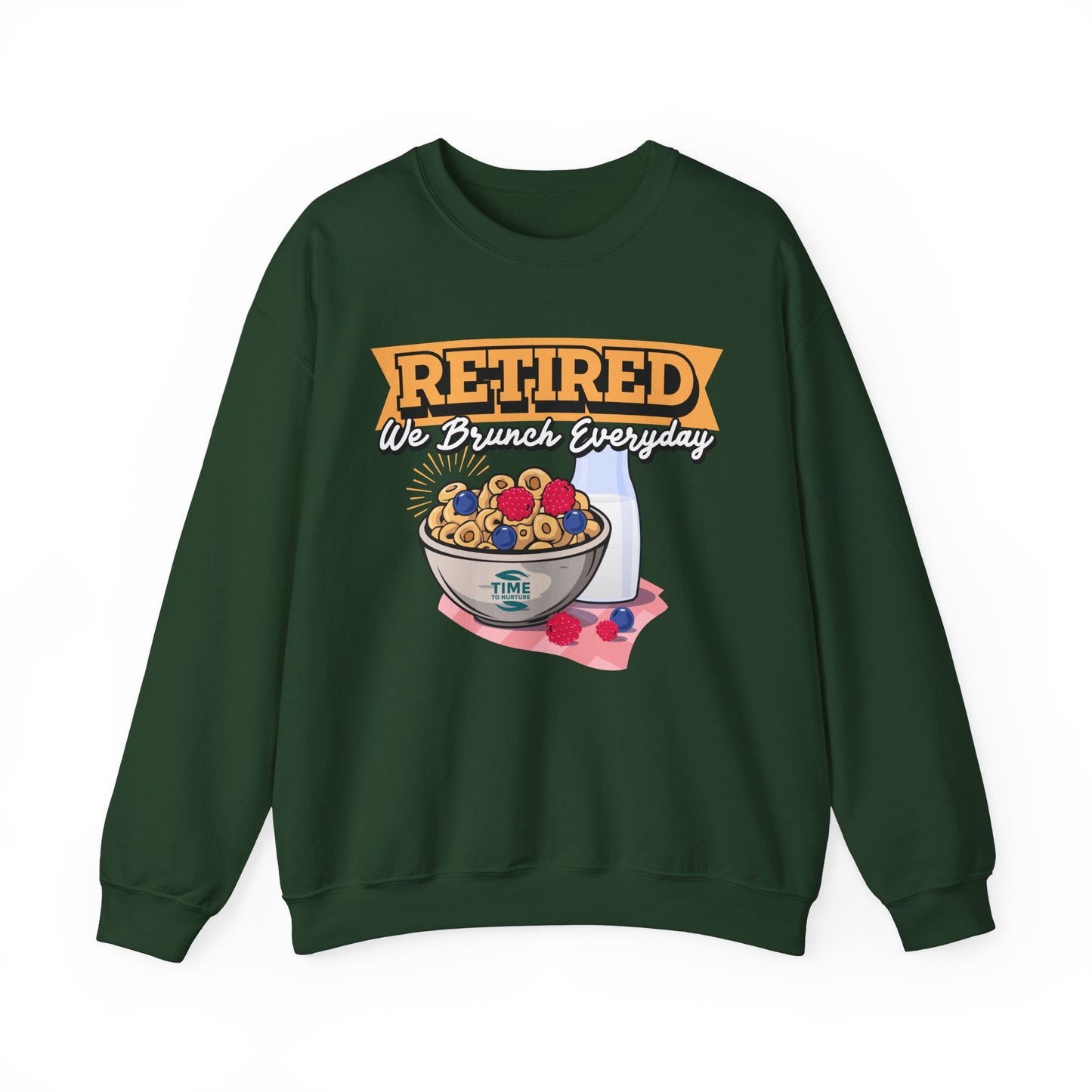Retired We Brunch Everyday unisex heavy blend crewneck sweatshirt, cozy and stylish, perfect retirement gift for brunch lovers and relaxed weekends