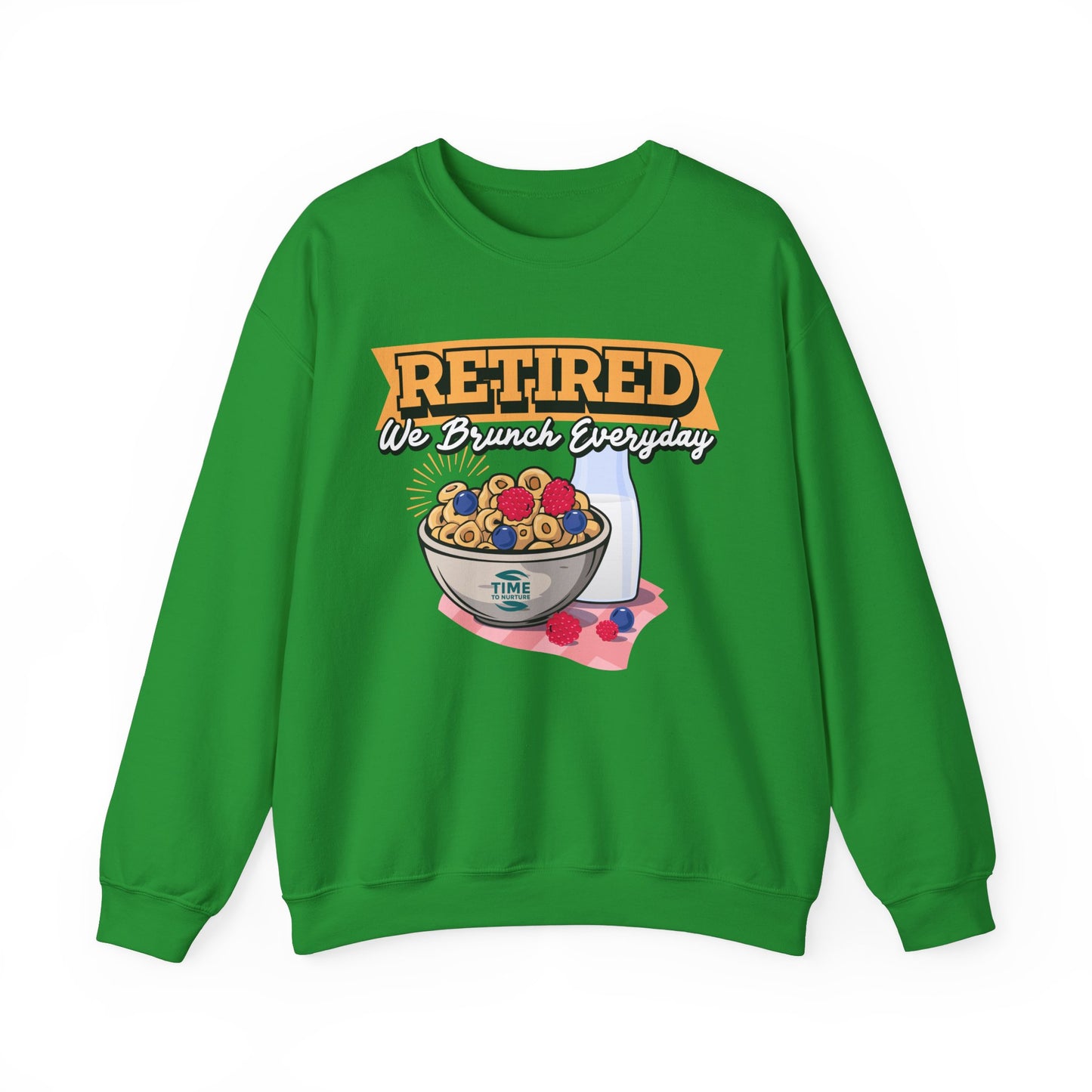 Retired We Brunch Everyday unisex heavy blend crewneck sweatshirt, cozy and stylish, perfect retirement gift for brunch lovers and relaxed weekends