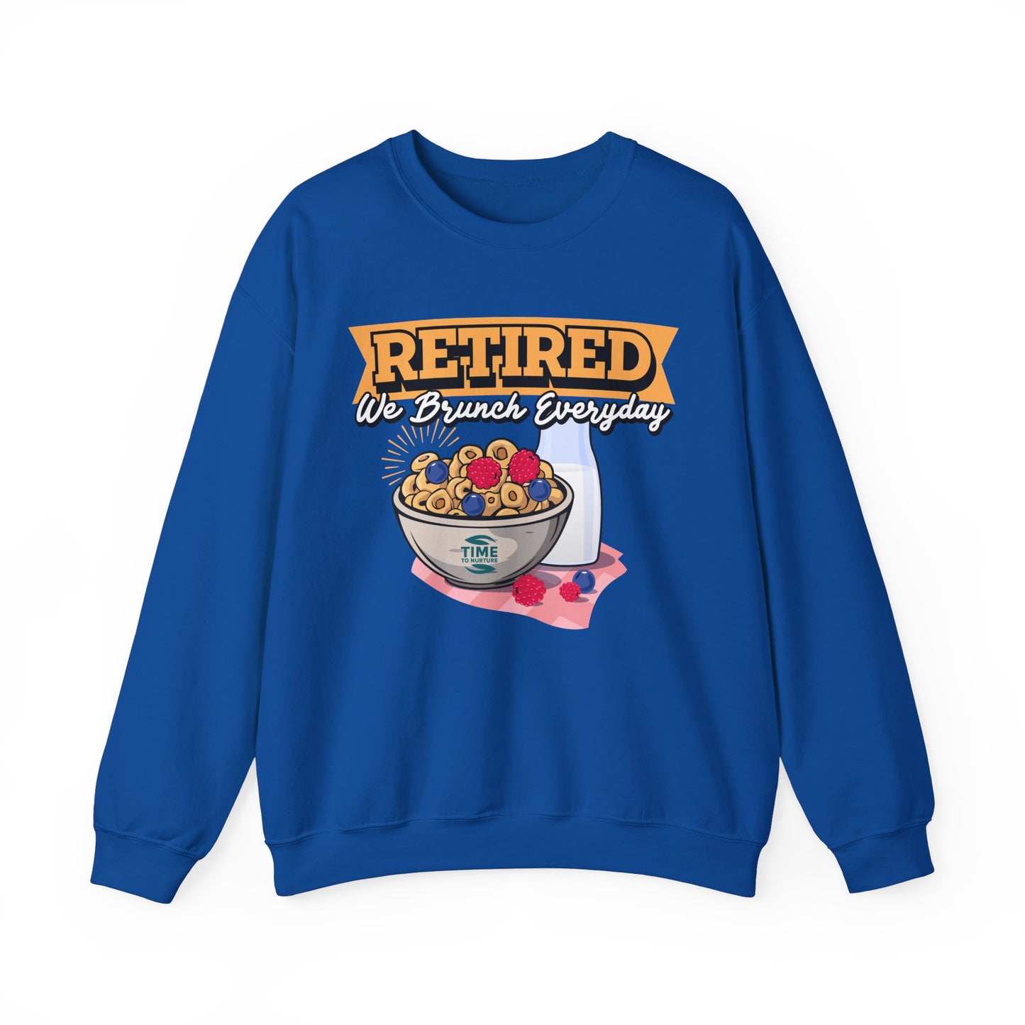 Retired We Brunch Everyday unisex heavy blend crewneck sweatshirt, cozy and stylish, perfect retirement gift for brunch lovers and relaxed weekends