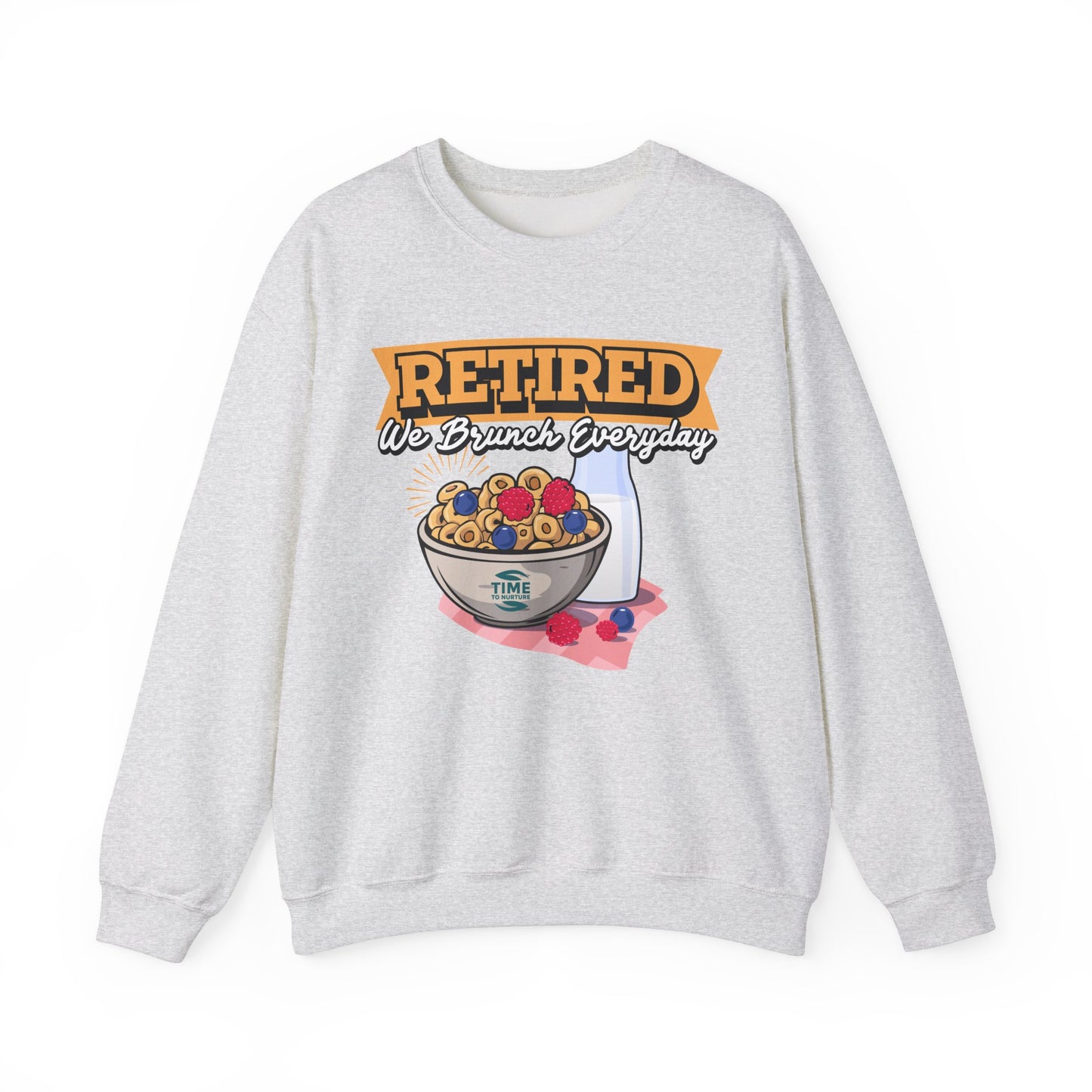 Retired We Brunch Everyday unisex heavy blend crewneck sweatshirt, cozy and stylish, perfect retirement gift for brunch lovers and relaxed weekends