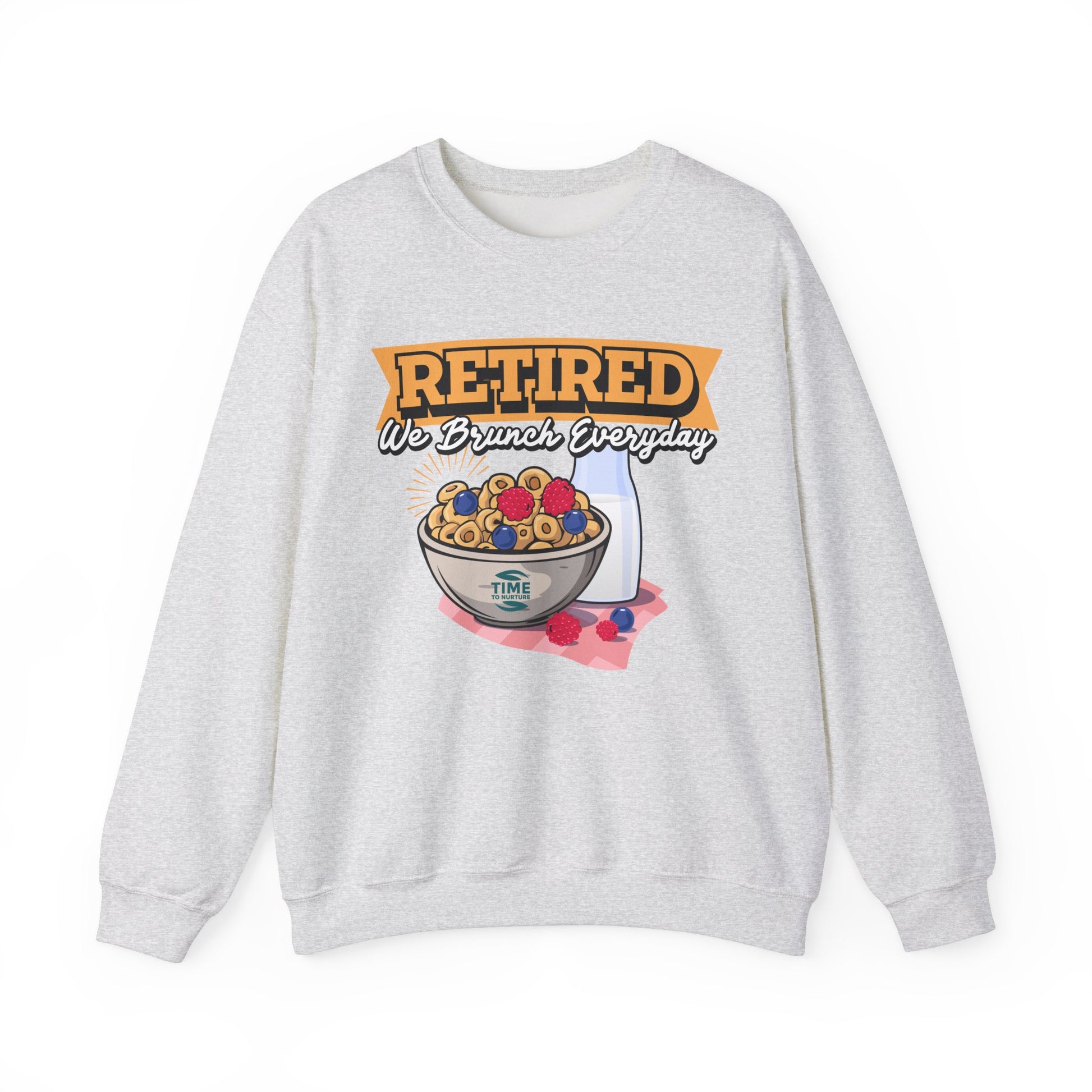 Retired We Brunch Everyday unisex heavy blend crewneck sweatshirt, cozy and stylish, perfect retirement gift for brunch lovers and relaxed weekends