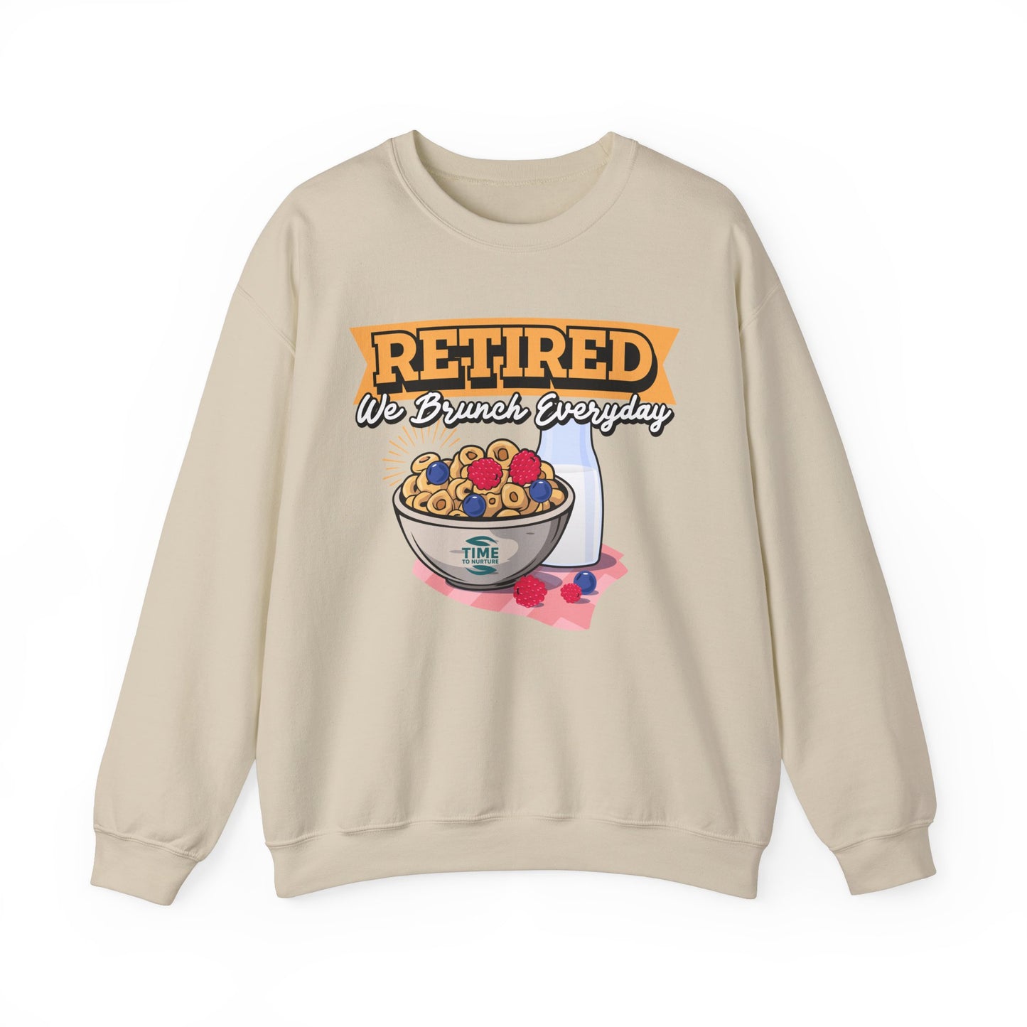 Retired We Brunch Everyday unisex heavy blend crewneck sweatshirt, cozy and stylish, perfect retirement gift for brunch lovers and relaxed weekends